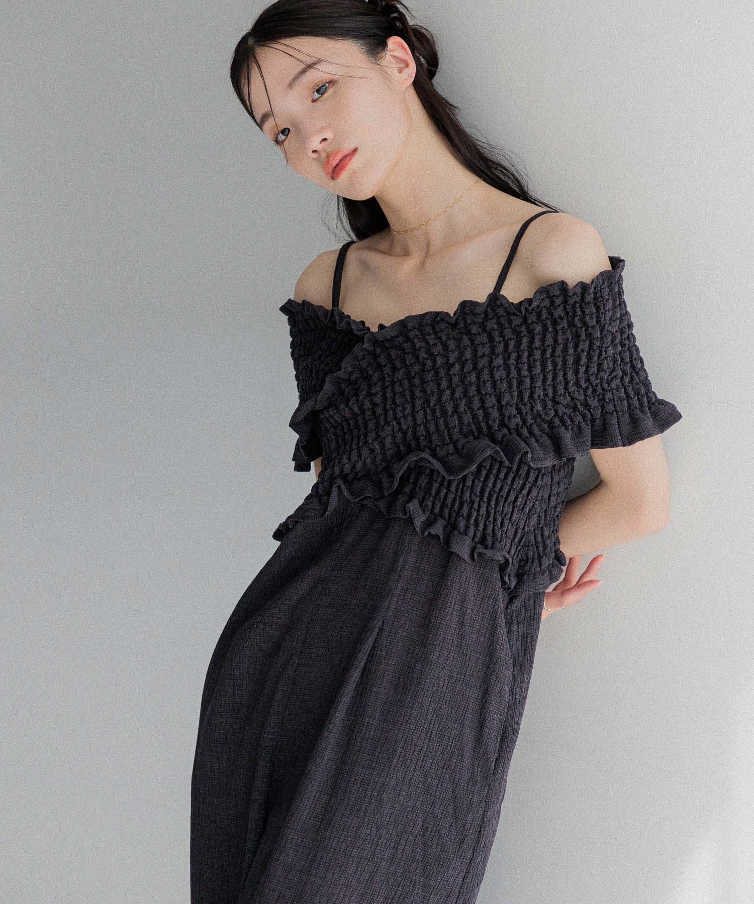 Heather オンブレチェックリボンキャミワンピース　ブラック Heather｜オンブレチェックリボンキャミワンピース | Rakuten