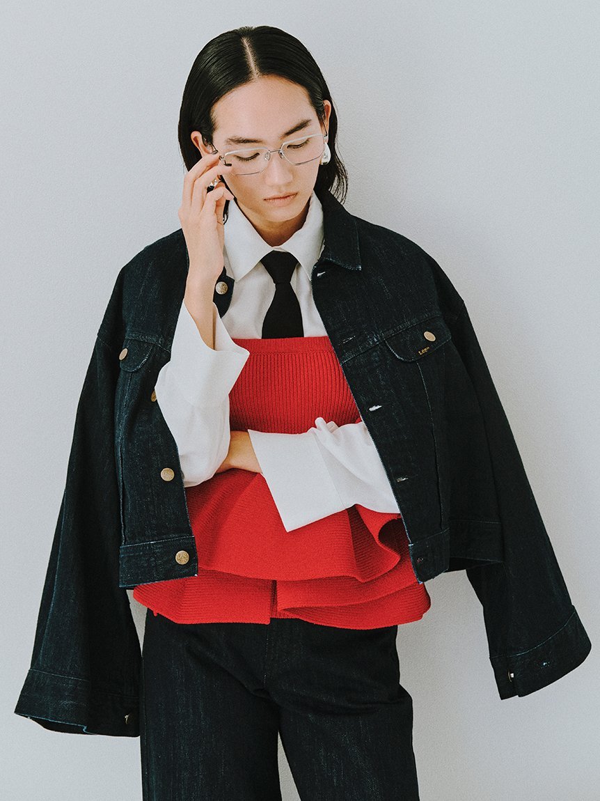 styling/ ラッフルニットベアトップ ベージュ ラッフルニットベアトップ（ニット/セーター）｜styling