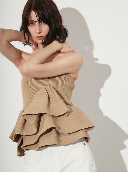 Styling ラッフルニットベアトップ kikistyling/ ラッフルニットベア