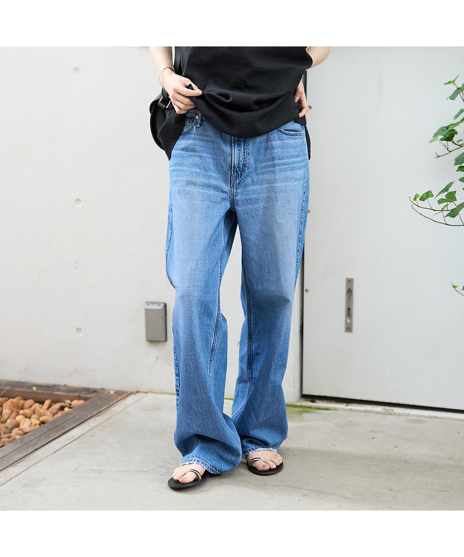 H329*アッパーハイツ☆ワイド☆デニム☆パンツ☆ジーンズ☆青ブルー☆24. upper hights＞THE SISTER ワイドストレート デニムパンツ