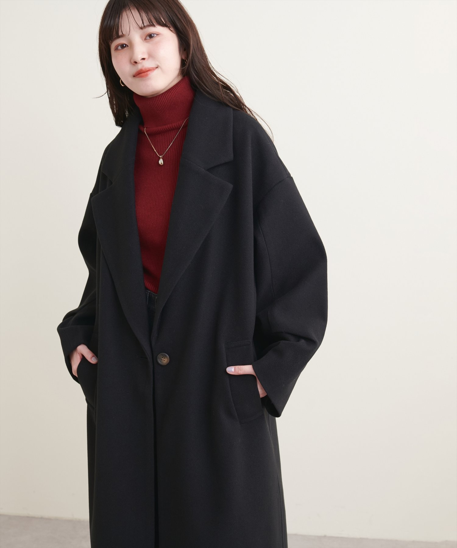 ナチュラルクチュール　ニットモッサ袖タックチェスターコート ニットモッサ袖タックチェスターコート | natural couture