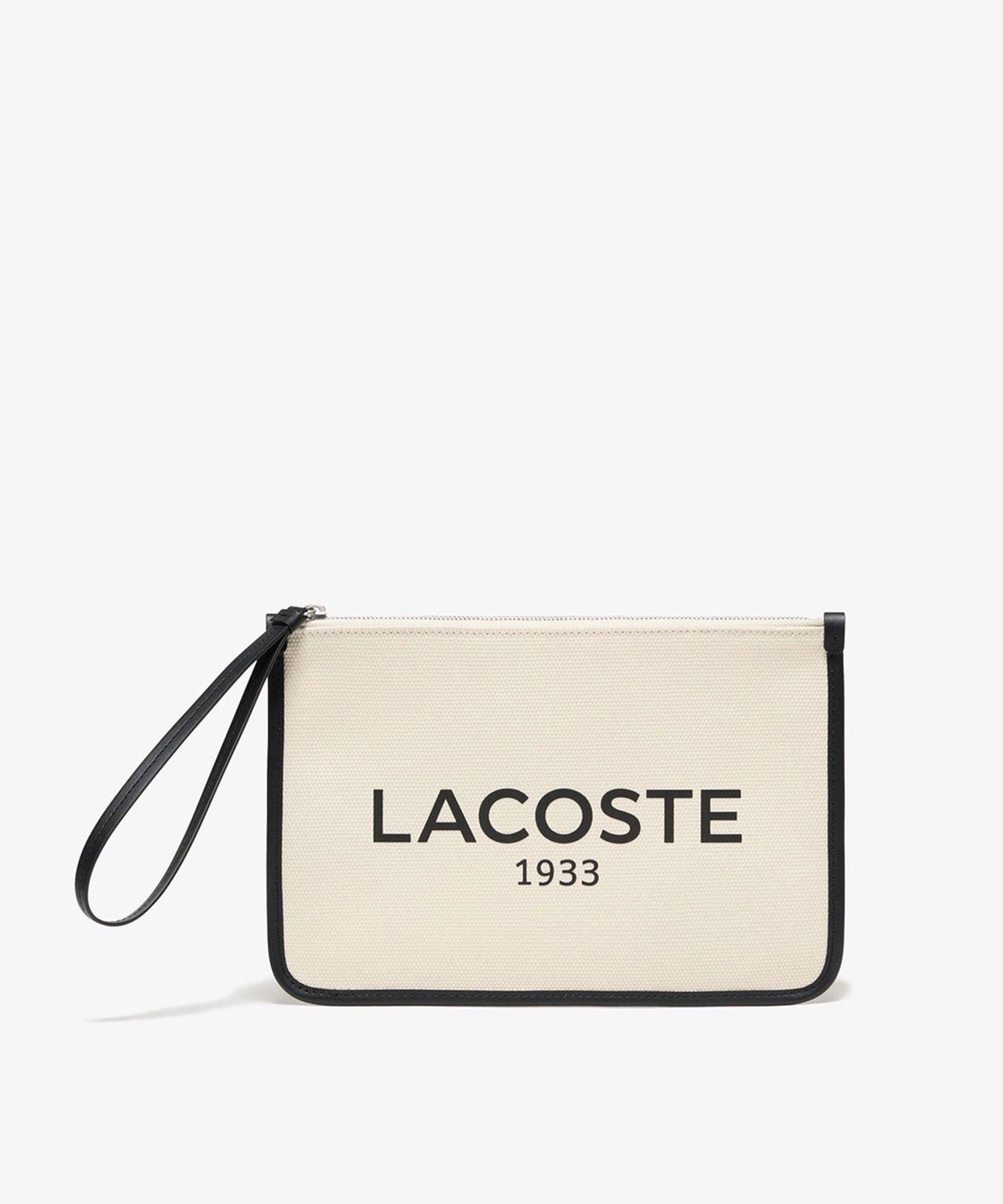 Lacoste ブラック ジッパーポーチ LACOSTE｜ワンポイントワニロゴスマホポーチ Size: 11.5 x 18.5