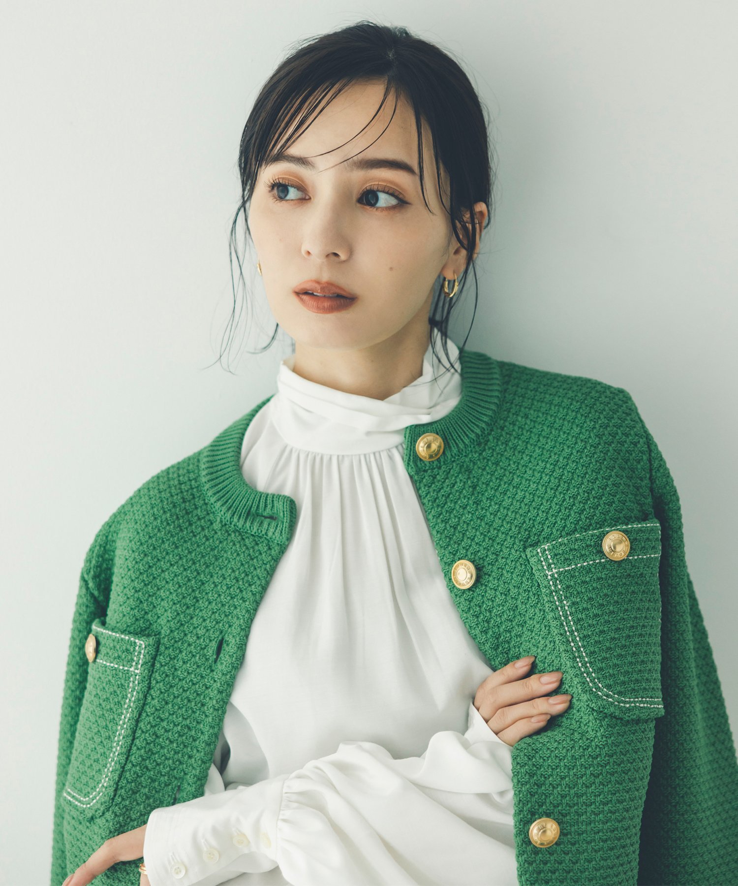 ánuans - タグ付美品　anuans アニュアンス　ノーカラーニットジャケット　S グリーン anuans｜ノーカラーニットジャケット | Rakuten Fashion(楽天