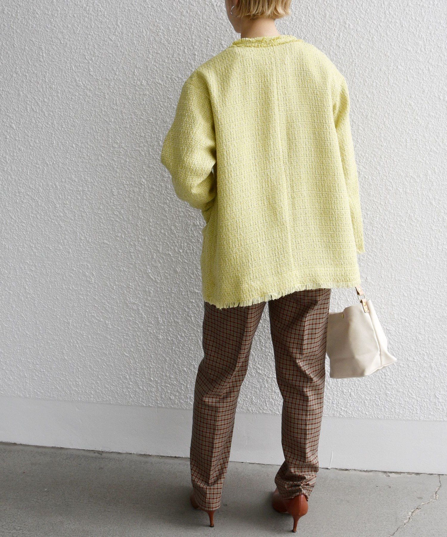 美品⭐️Reflect、ジャケット+ワンピース、シルク混ツイード生地、42_XL L】ウールシルクバーズアイ ノッチドラペル2釦ジャケット