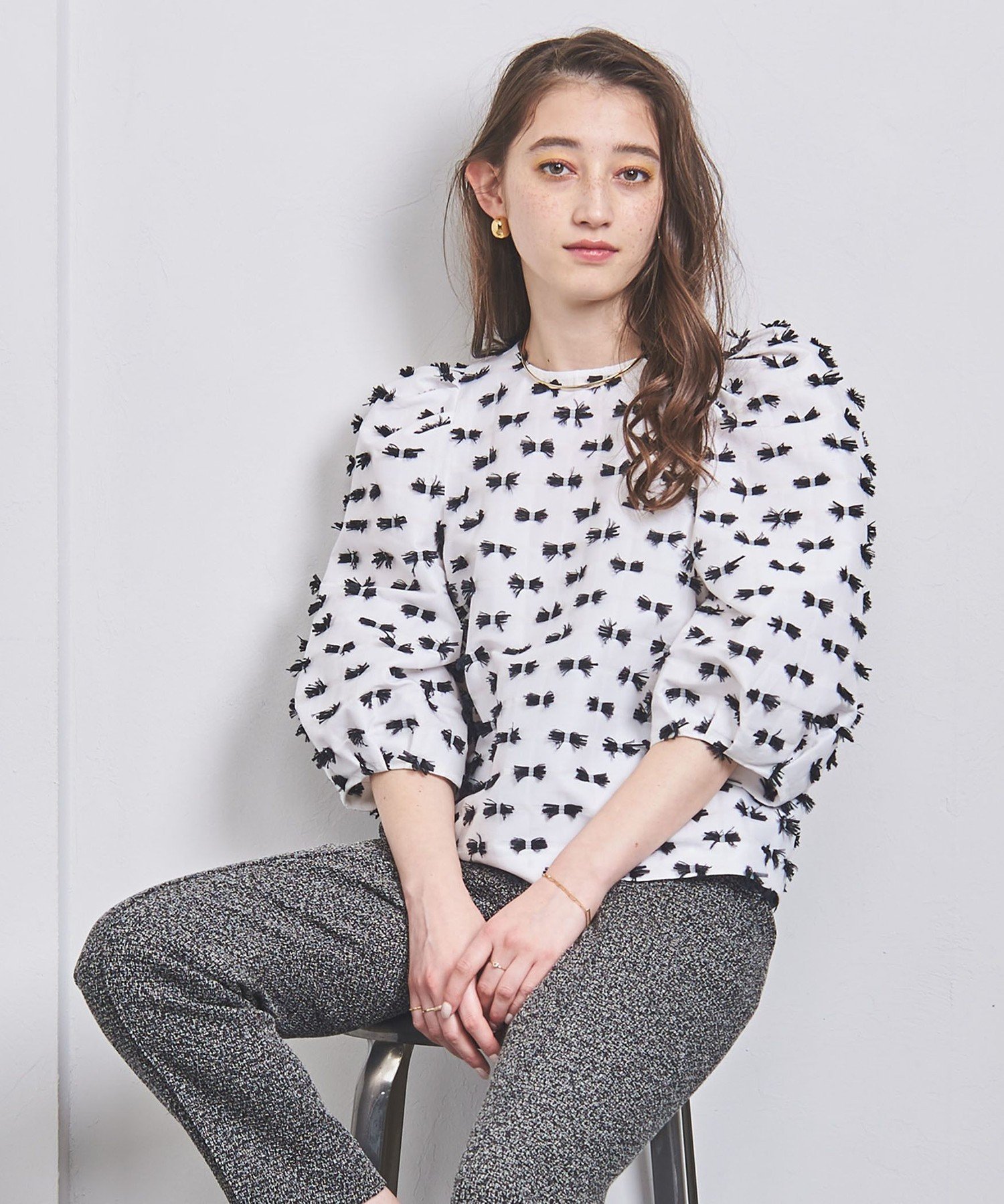 SALE／30%OFF】UNITED ARROWS リボン カットジャカード 8SL ブラウス 