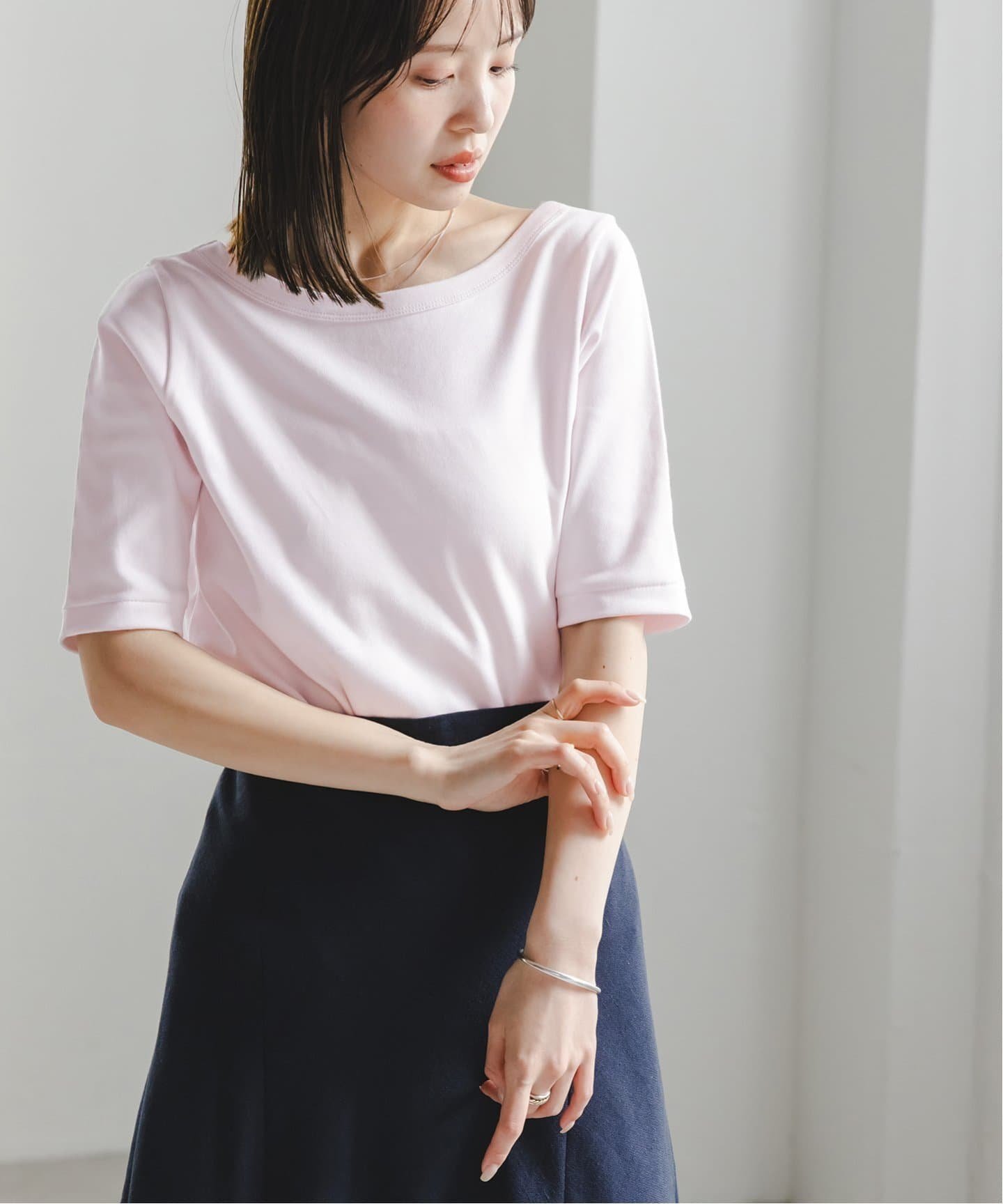 NOBLE 《追加》スビンコットンソフトスクエアーネックTシャツ