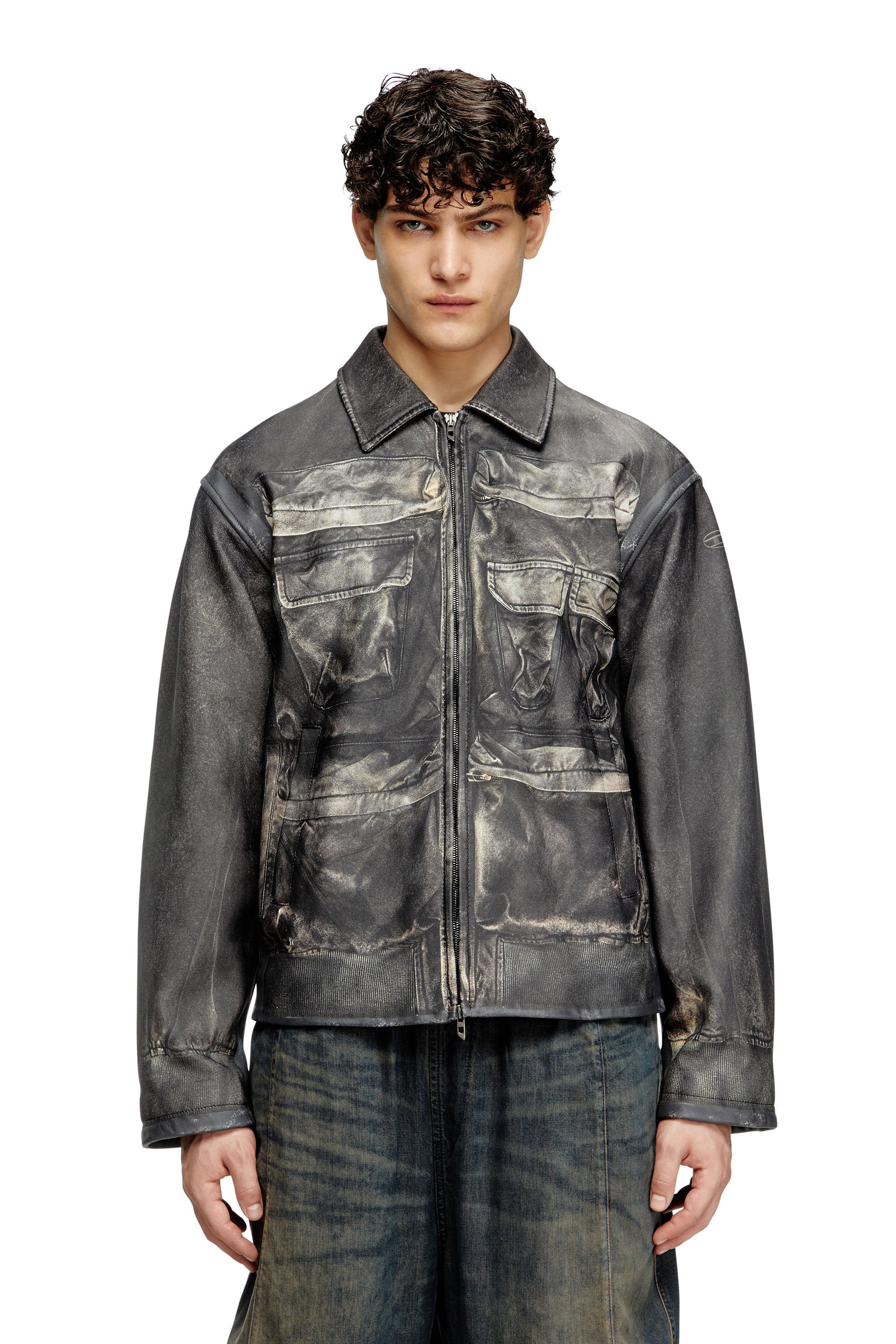 (S62)ディーゼル DIESEL ライダース レザー ジャケット 革ジャン DIESEL (ディーゼル) レザー ロゴ フルジップ ライダースジャケット