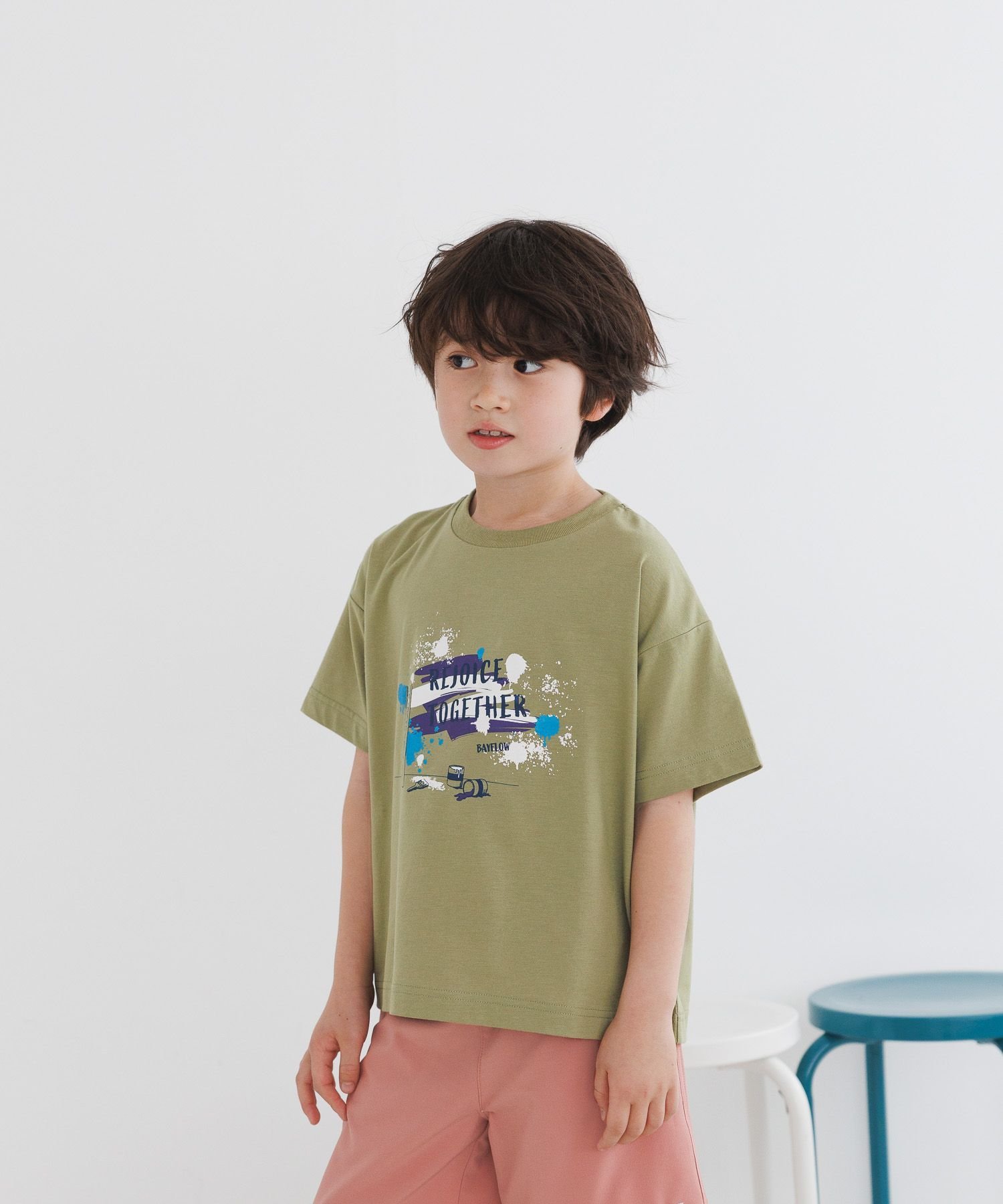 【SALE／40%OFF】BAYFLOW 【水に濡れると色が変わる!!】スプラッシュプリントTシャツ(KIDS) ベイフロー トップス カットソー・Tシャツ カーキ グレー ブルー画像