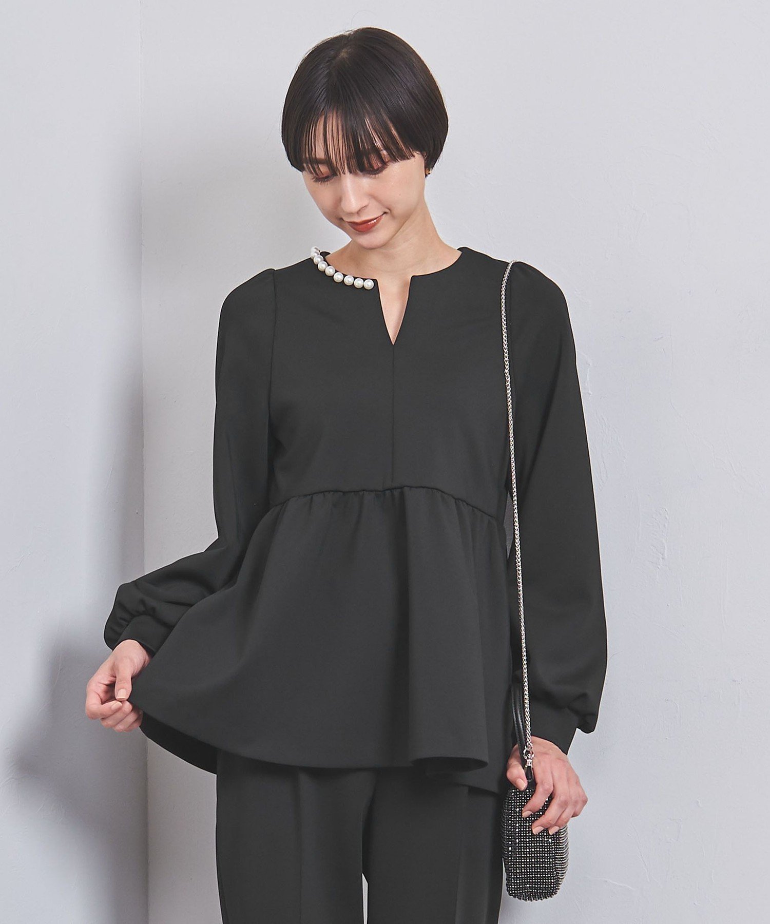united arrows パールモチーフ コンビ ペプラム カットソー 美品