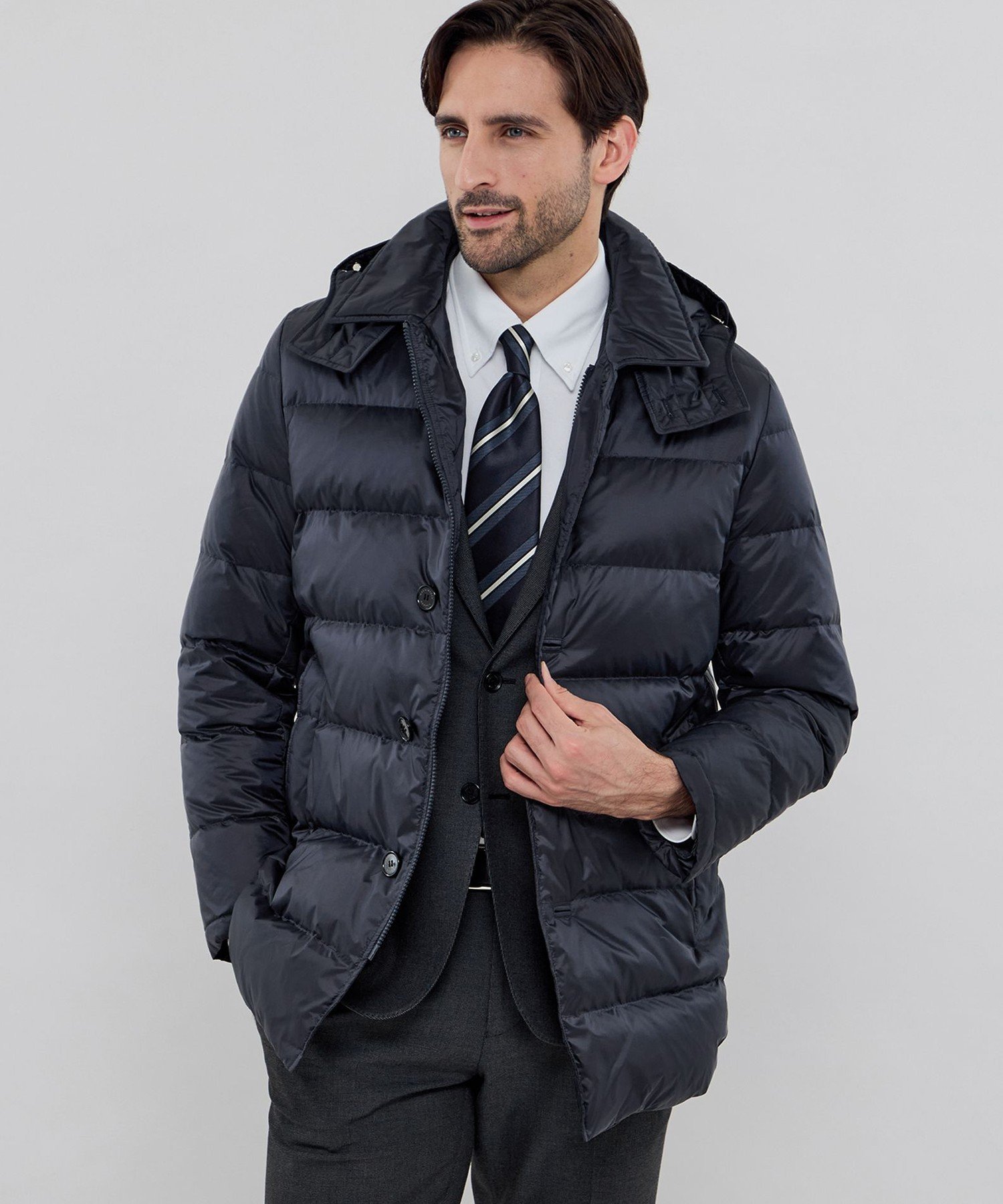 MACKINTOSHLONDON ダウンコート　ダークグレー　44 セール】【WEB・一部店舗限定】ナイロンタフタフーデットダウン