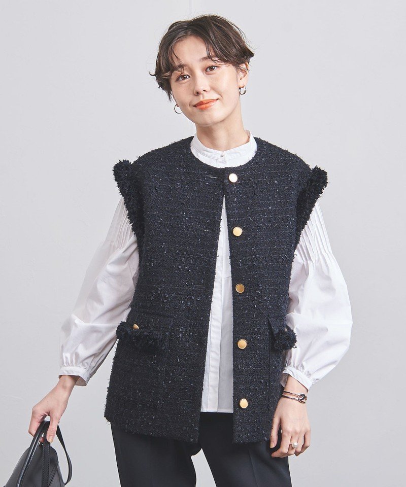 UNITED ARROWS ファンシーツイード ノーカラーベスト　ジレ SALE／30%OFF】UNITED ARROWS ファンシーツイード ノーカラー