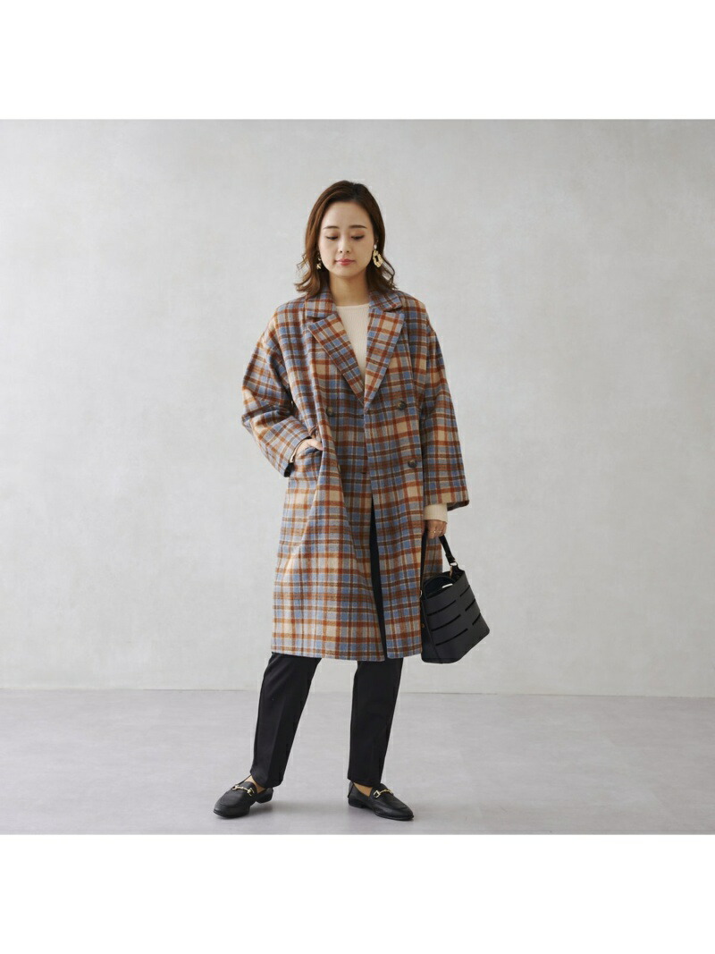 SALE／25%OFF】Chez toi チェック柄チェスターコート シェトワ