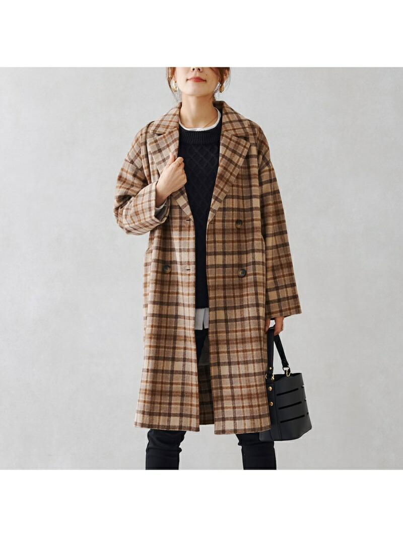 SALE／25%OFF】Chez toi チェック柄チェスターコート シェトワ