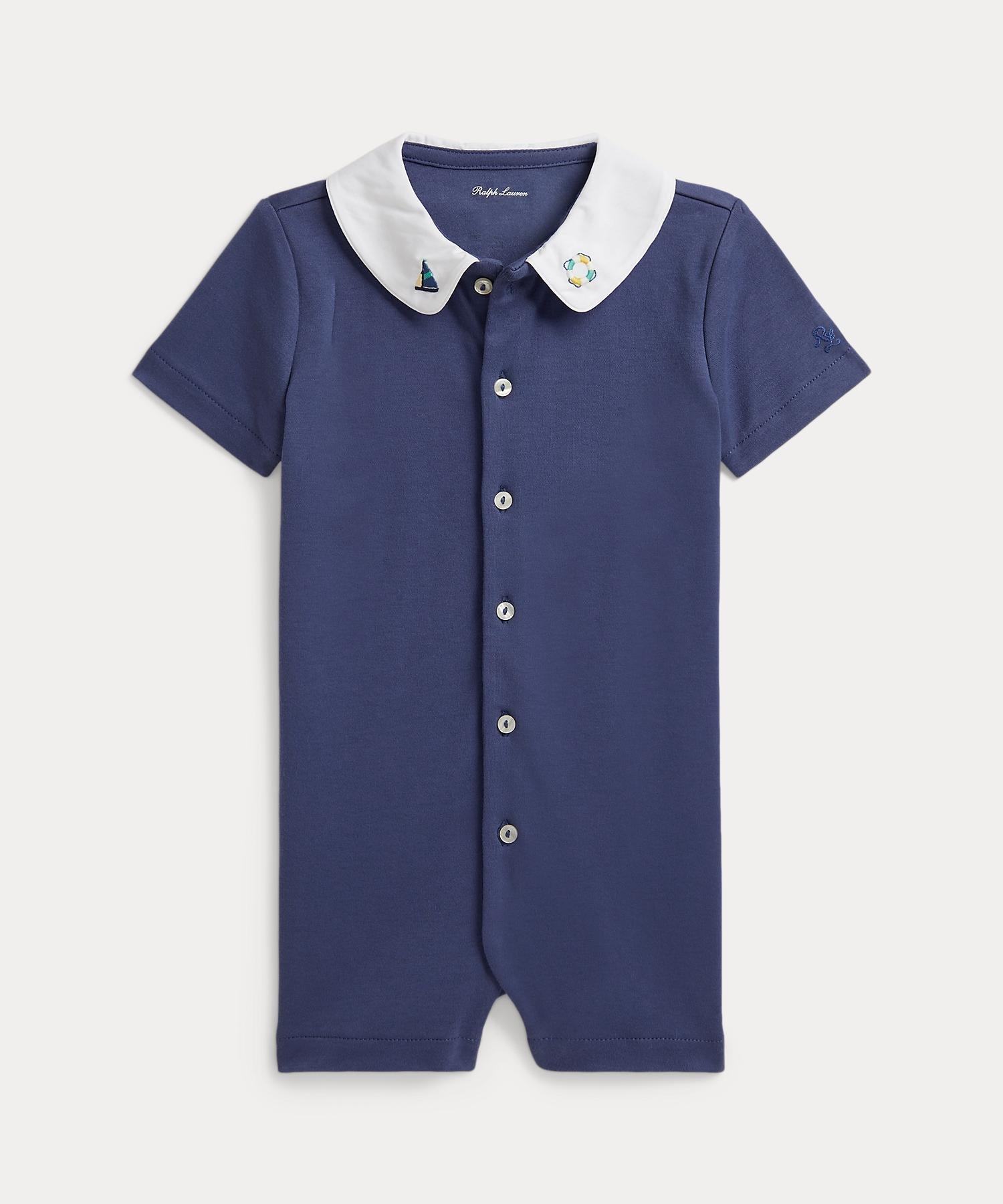 【SALE／50%OFF】POLO RALPH LAUREN (ベビー)エンブロイダリー コットン インターロック ショートオール【返品不可商品】 ラルフローレン マタニティウェア・ベビー用品 ロンパース・カバーオール ブルー【送料無料】
