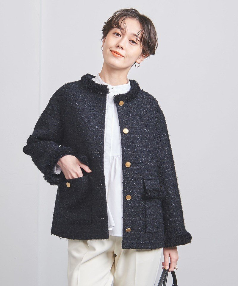 SALE／50%OFF】UNITED ARROWS ファンシーツイード ノーカラー 