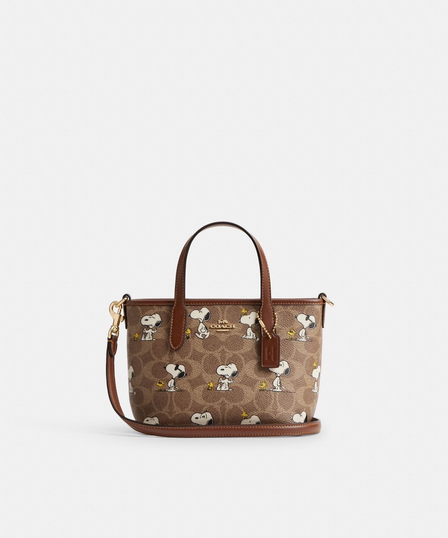COACH　スヌーピー柄 ブラウン トートバッグ COACH コーチ スヌーピー トートバッグ ウッドストック ブラウン