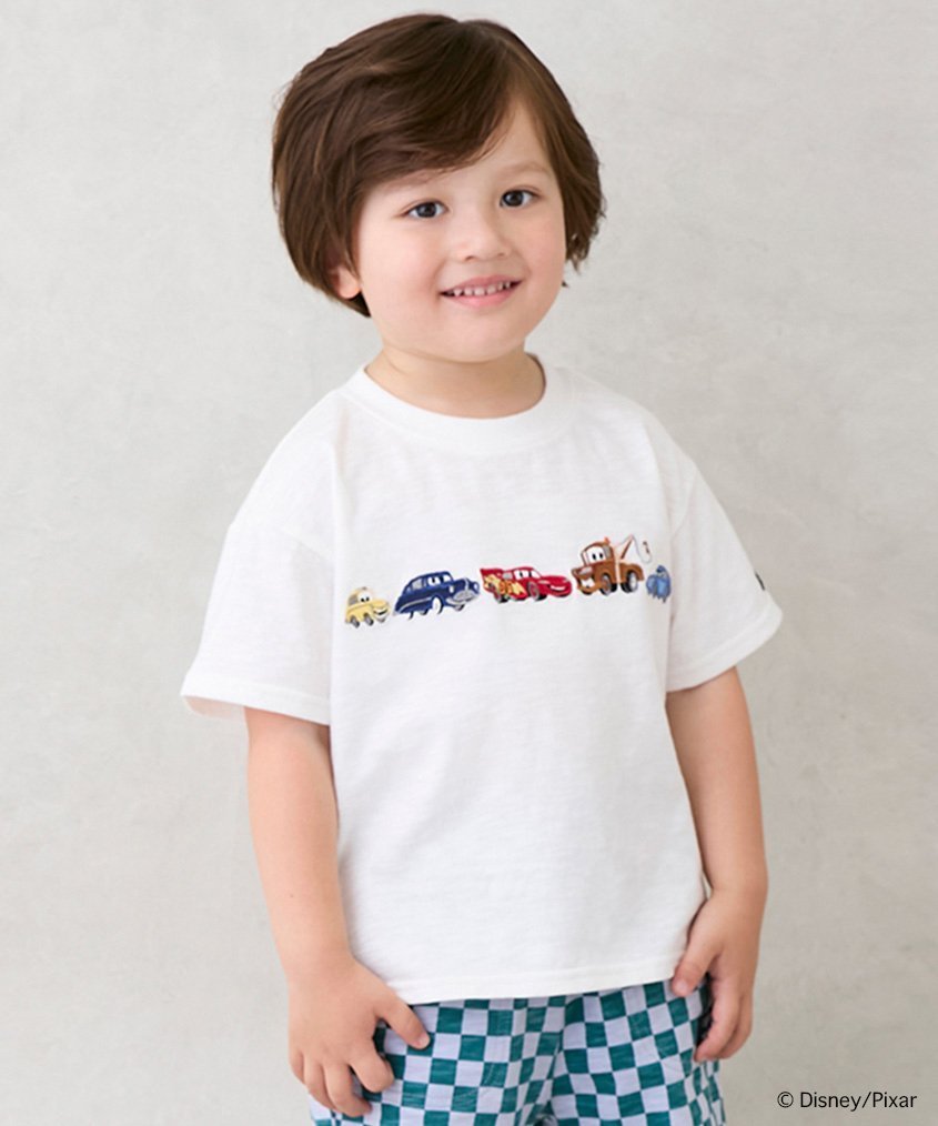 【SALE／60%OFF】petit main 【Disney】カーズ/アップリケ半袖Tシャツ ナルミヤオンライン トップス カットソー・Tシャツ ホワイト グリーン ベージュ画像