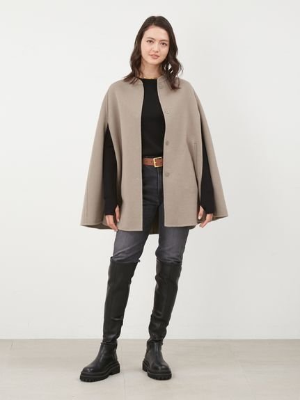 SALE／50%OFF】Mila Owen ウール混スタンドカラーリバーケープコート 