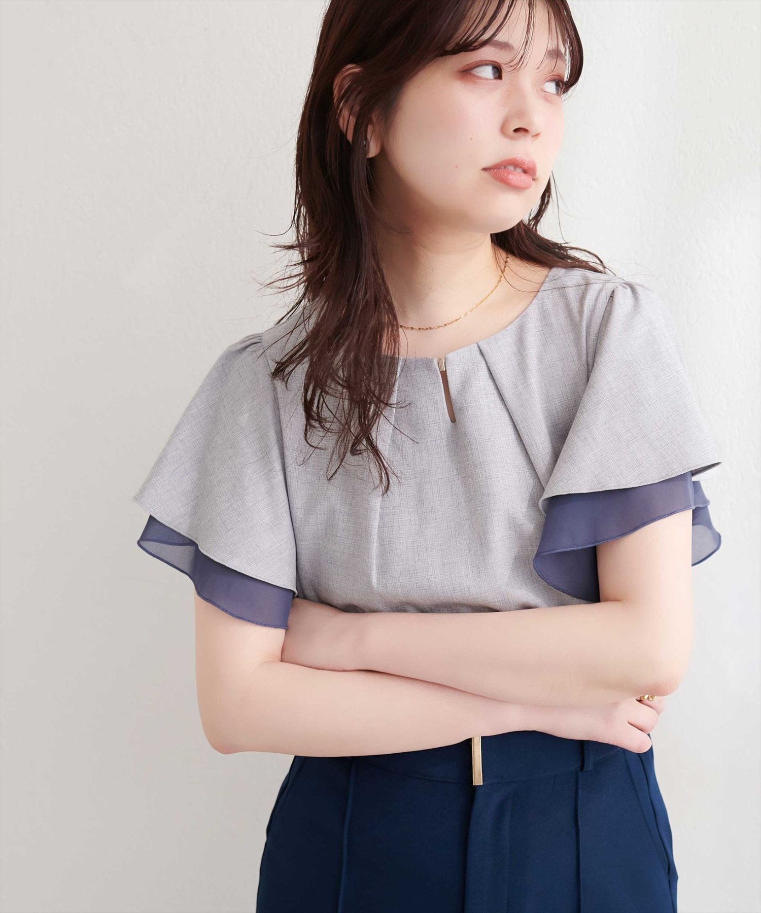 SALE／50%OFF】ANAYI 【セットアップ対応商品】ライトスラブクルー