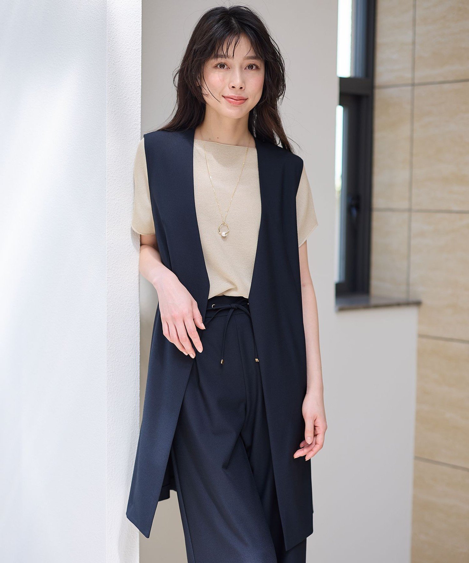 ベスト ジレ ウツクシルエットVネックジレロング/133337 レディース GLOBAL WORK ベスト ジレ ウツクシルエットVネックジレロング