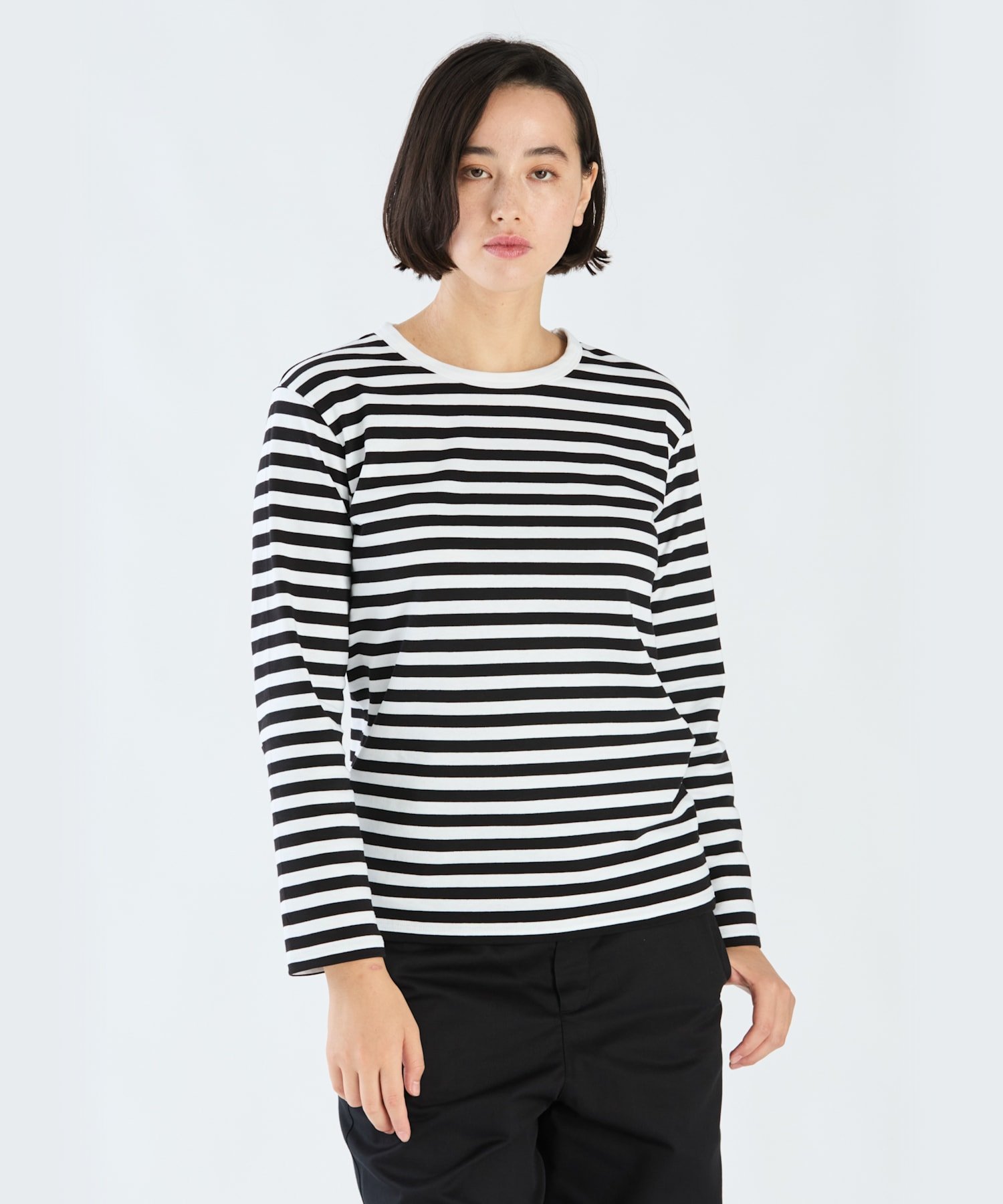 agnes b. FEMME 細ボーダー コットン 長袖 Tシャツ 