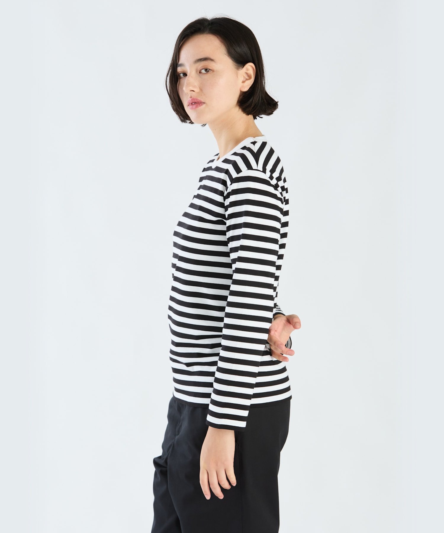agnes b. FEMME 細ボーダー コットン 長袖 Tシャツ 