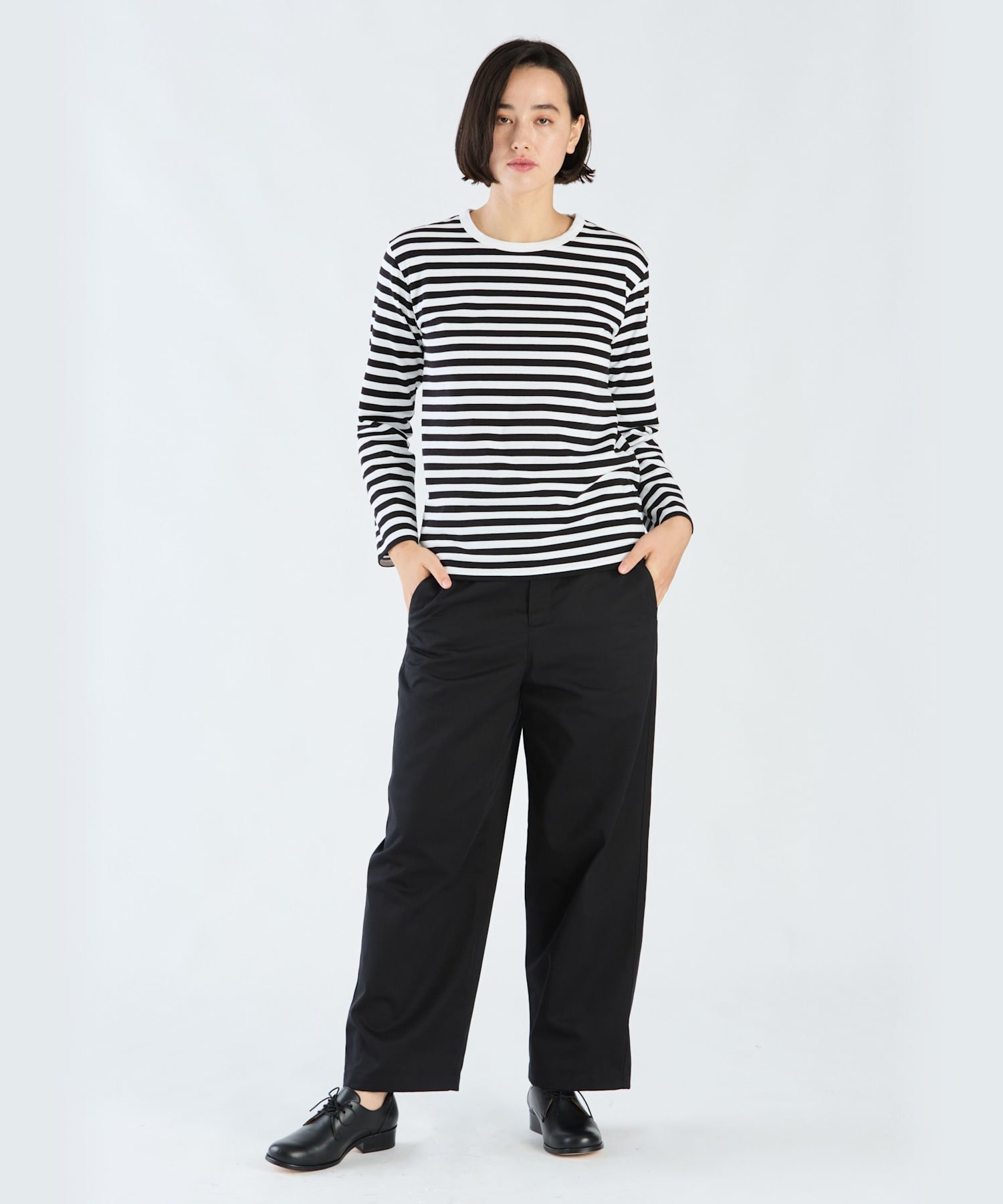 agnes b. FEMME 細ボーダー コットン 長袖 Tシャツ 