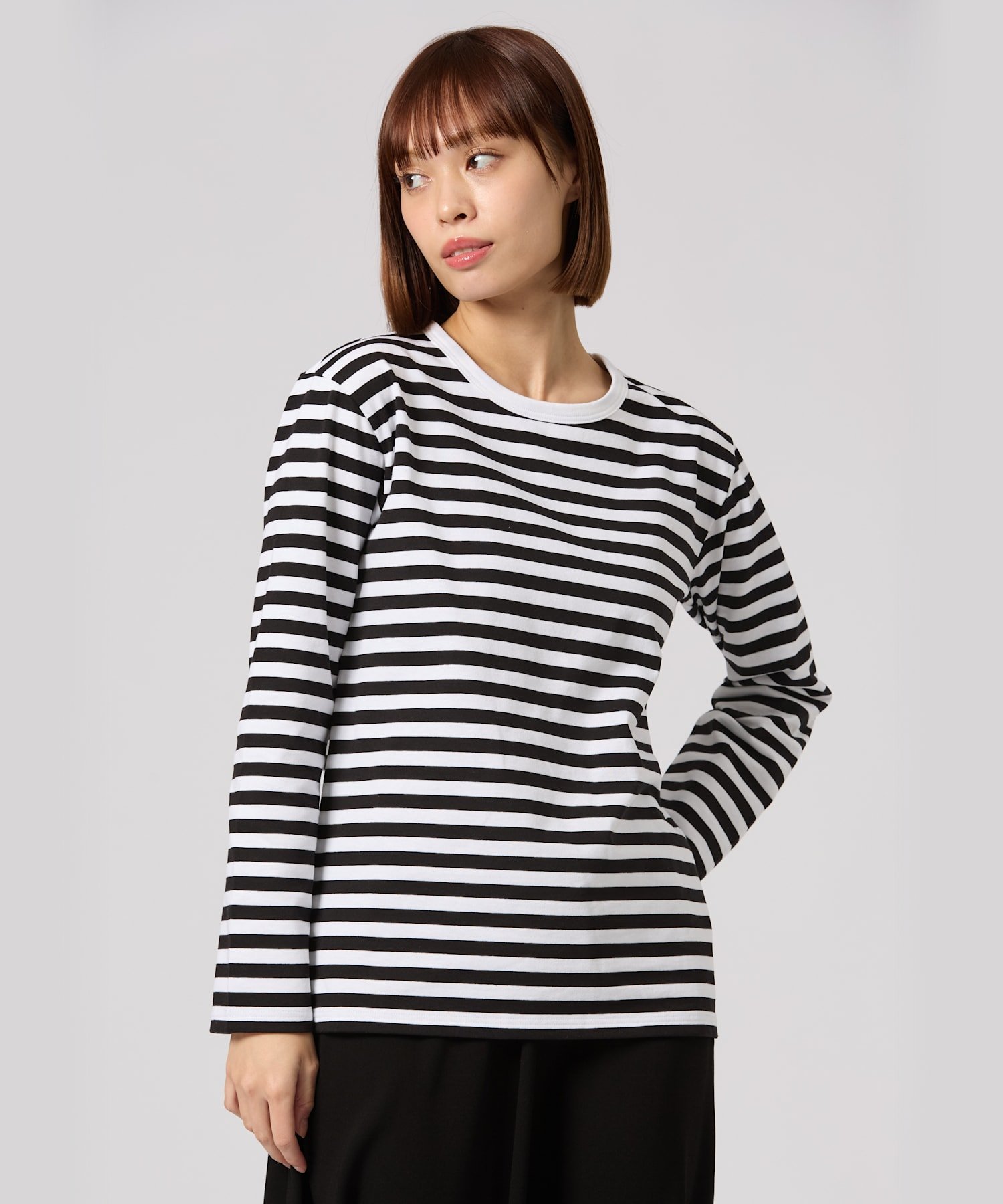 agnes b. FEMME 細ボーダー コットン 長袖 Tシャツ 