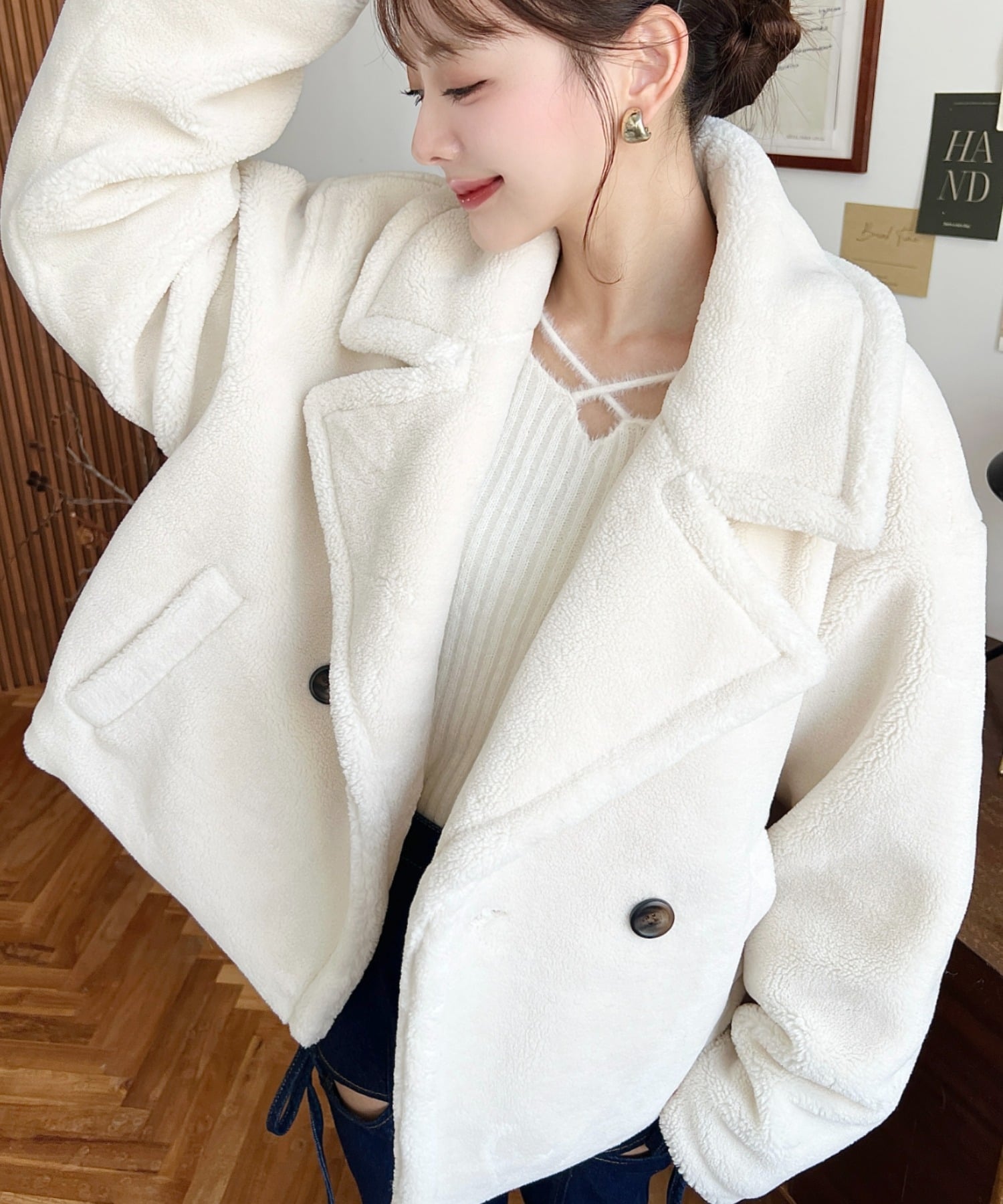 FENDI テディベアコート ボアジャケット ピーコート レディース M