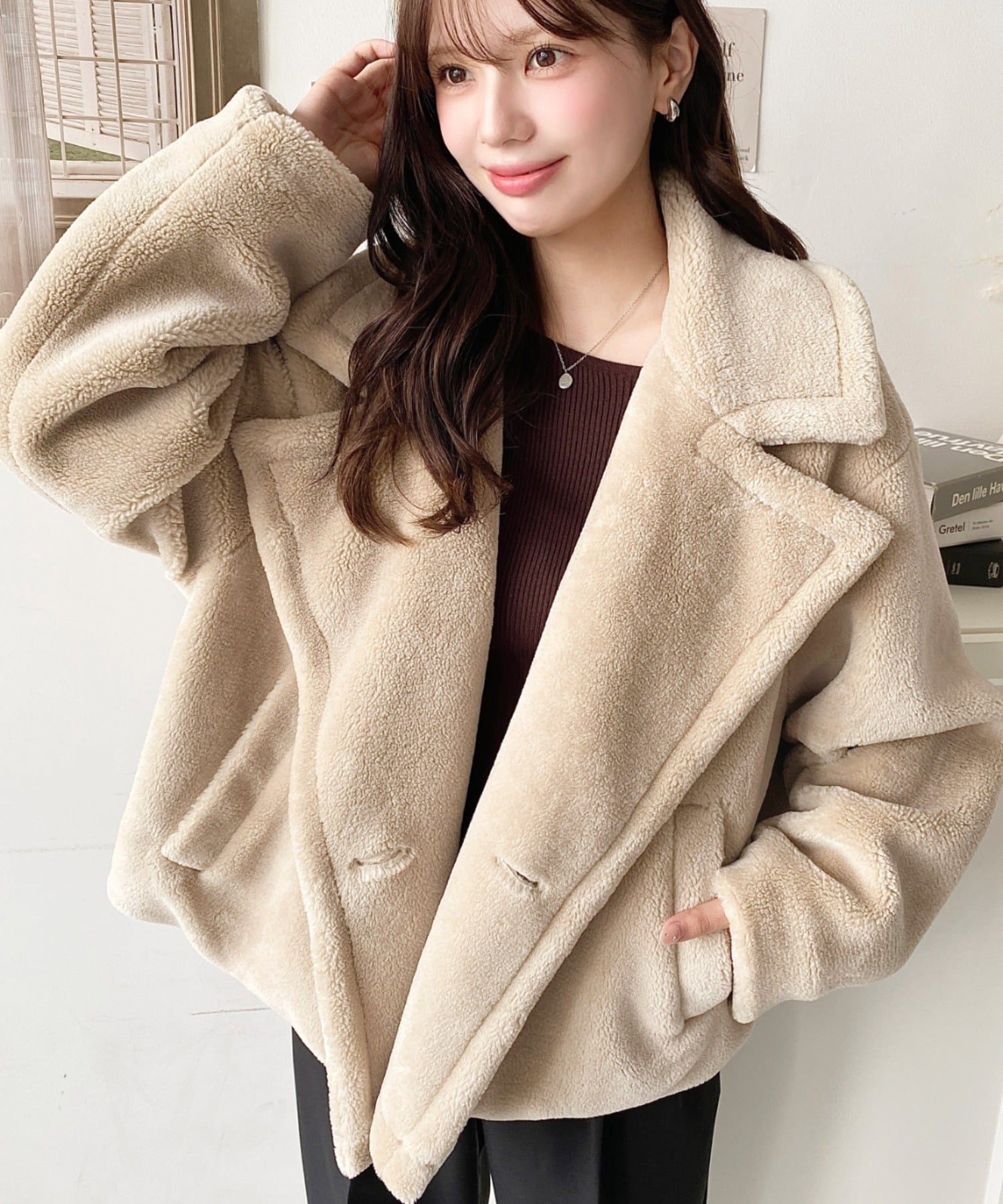 moment+ ショート丈テディベアボアPコート ジャケット モーメント