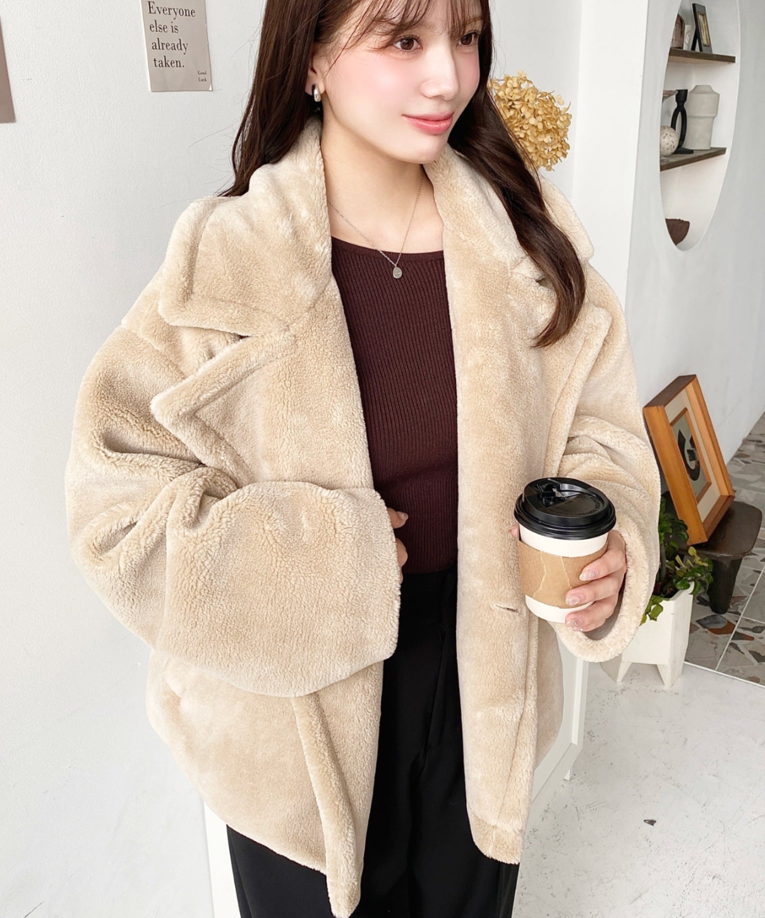 SALE／31%OFF】moment+ ショート丈テディベアボアPコート ジャケット