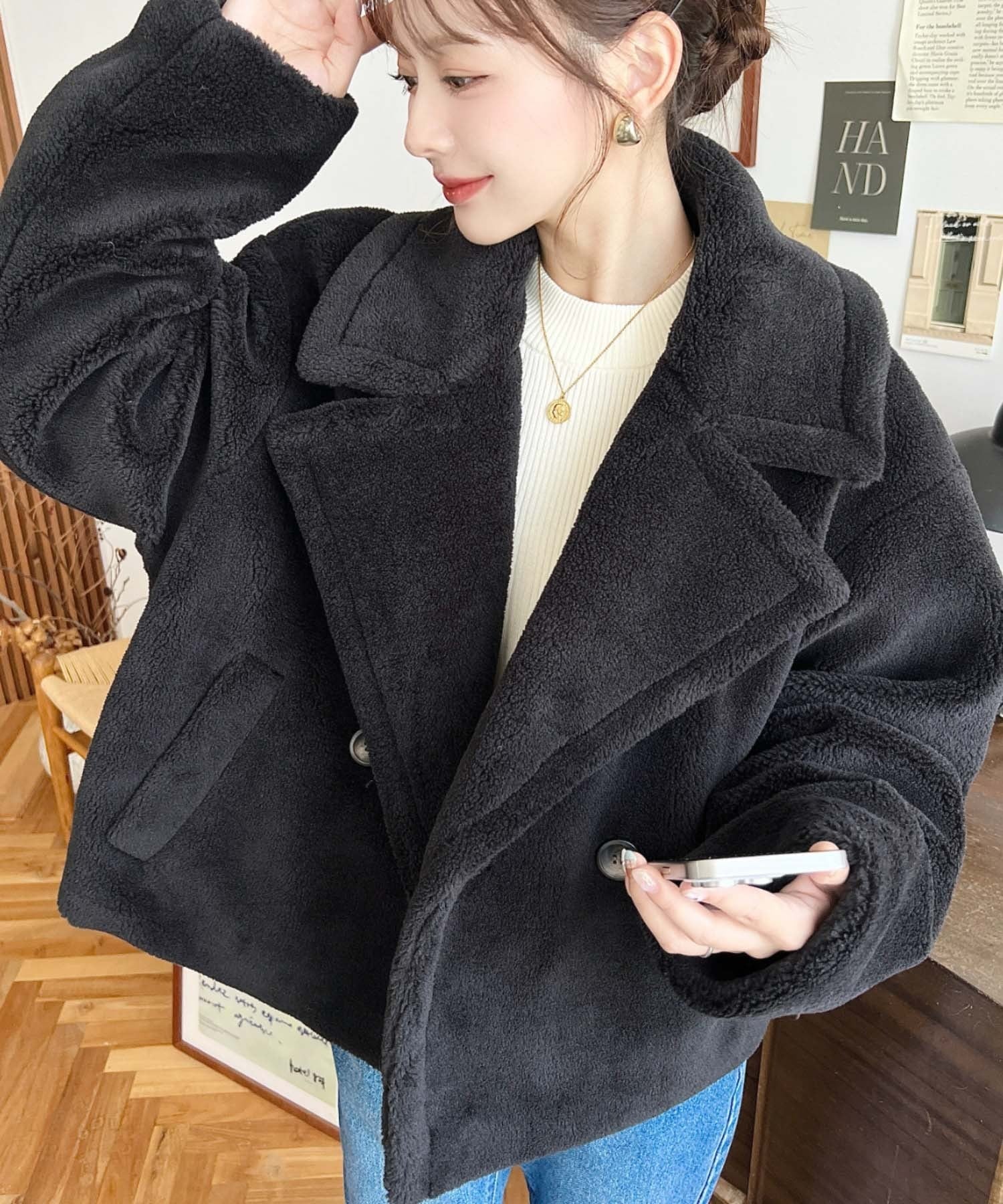 フェンディ　　ボア　ピーコート SALE／22%OFF】moment+ ショート丈テディベアボアPコート