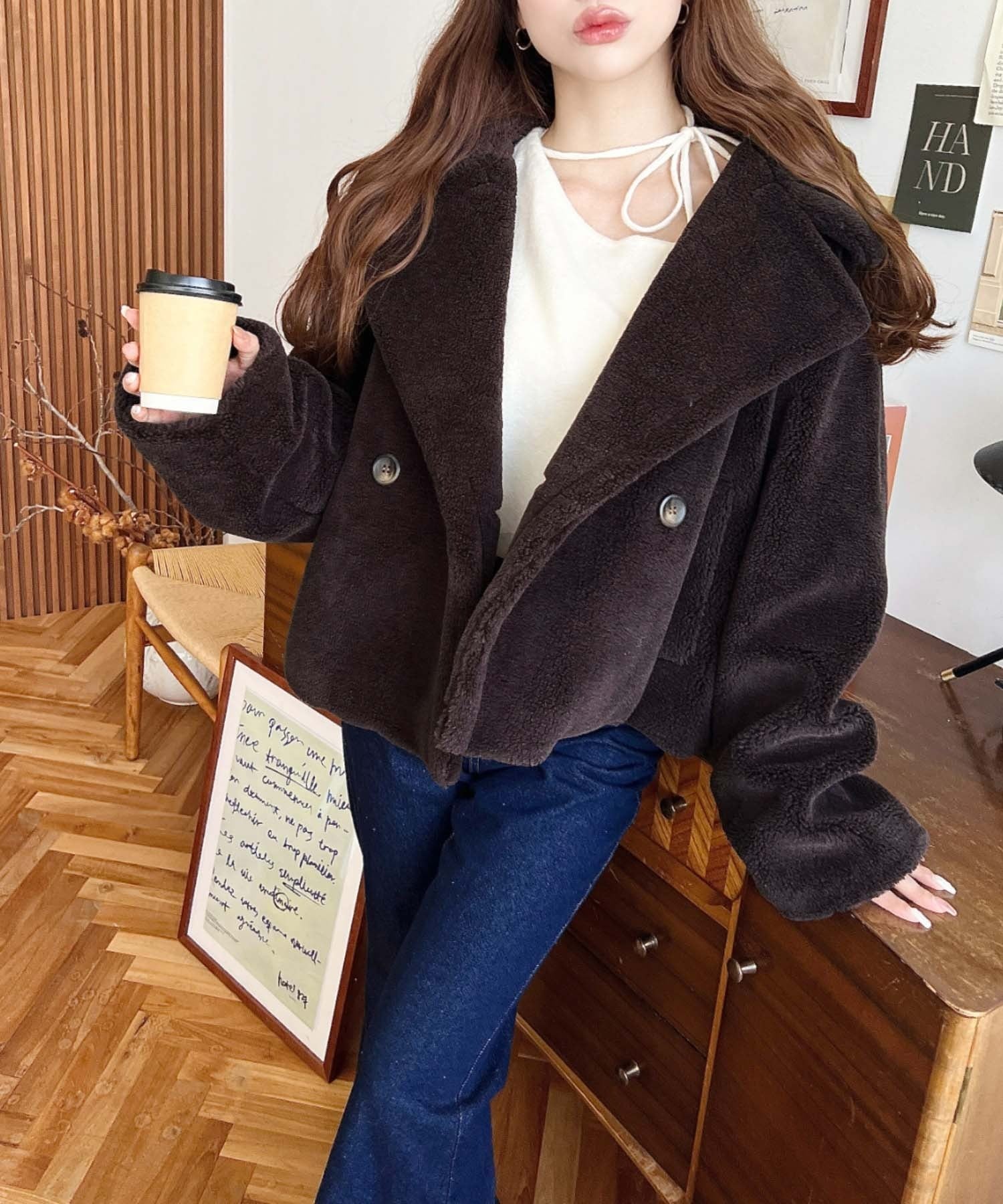 moment+ ショート丈テディベアボアPコート ジャケット モーメント