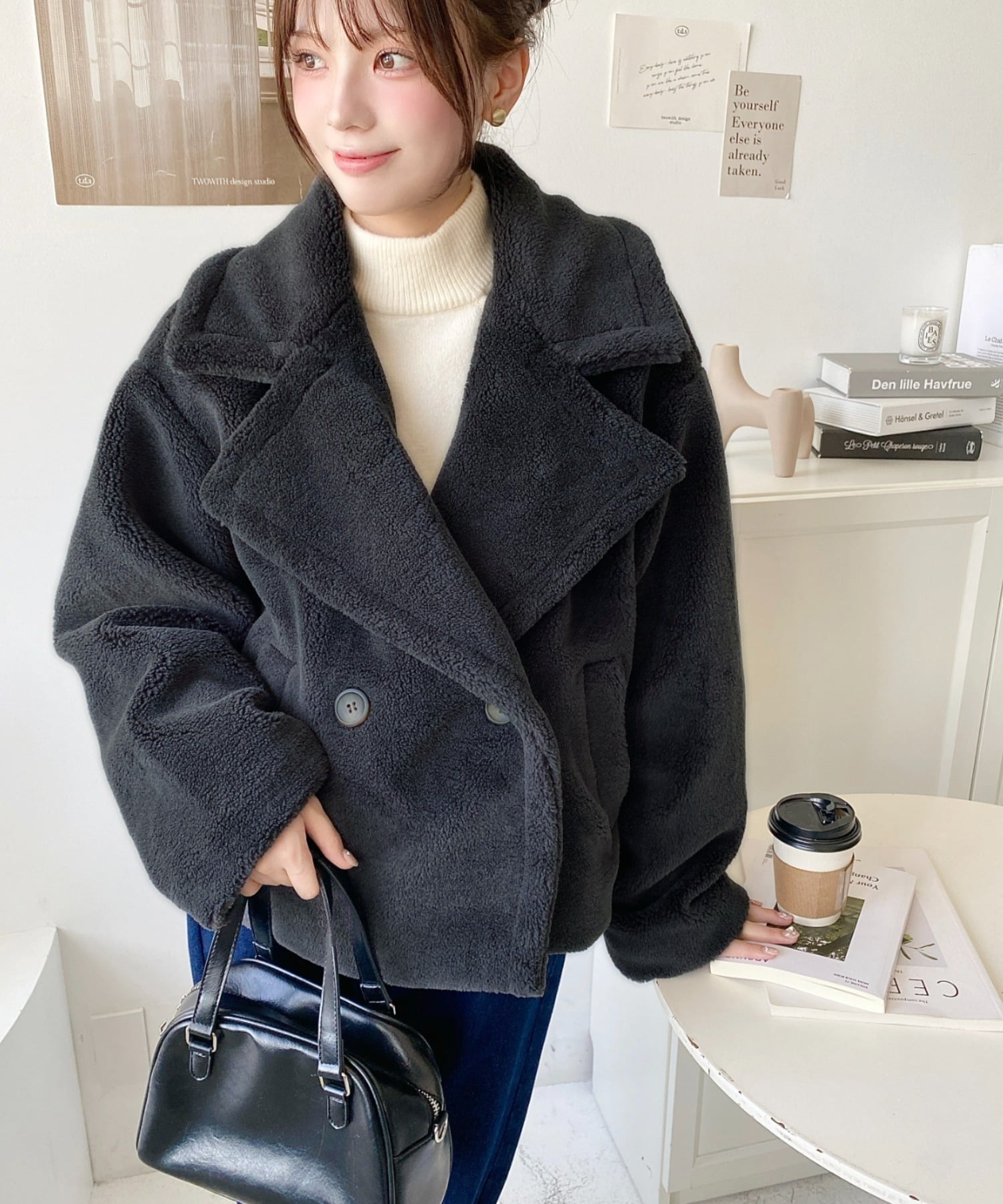 SALE／22%OFF】moment+ ショート丈テディベアボアPコート ジャケット