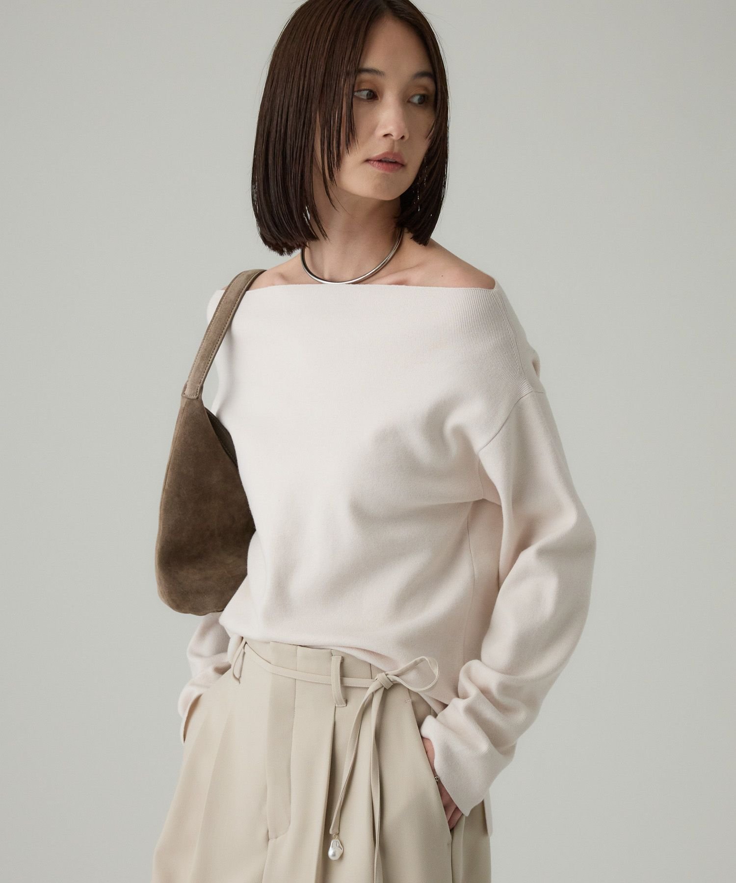 BABYLONE オフショルハイゲージプルオーバー バビロン トップス ニット ブラック グレー ベージュ ホワイト レッド【送料無料】画像