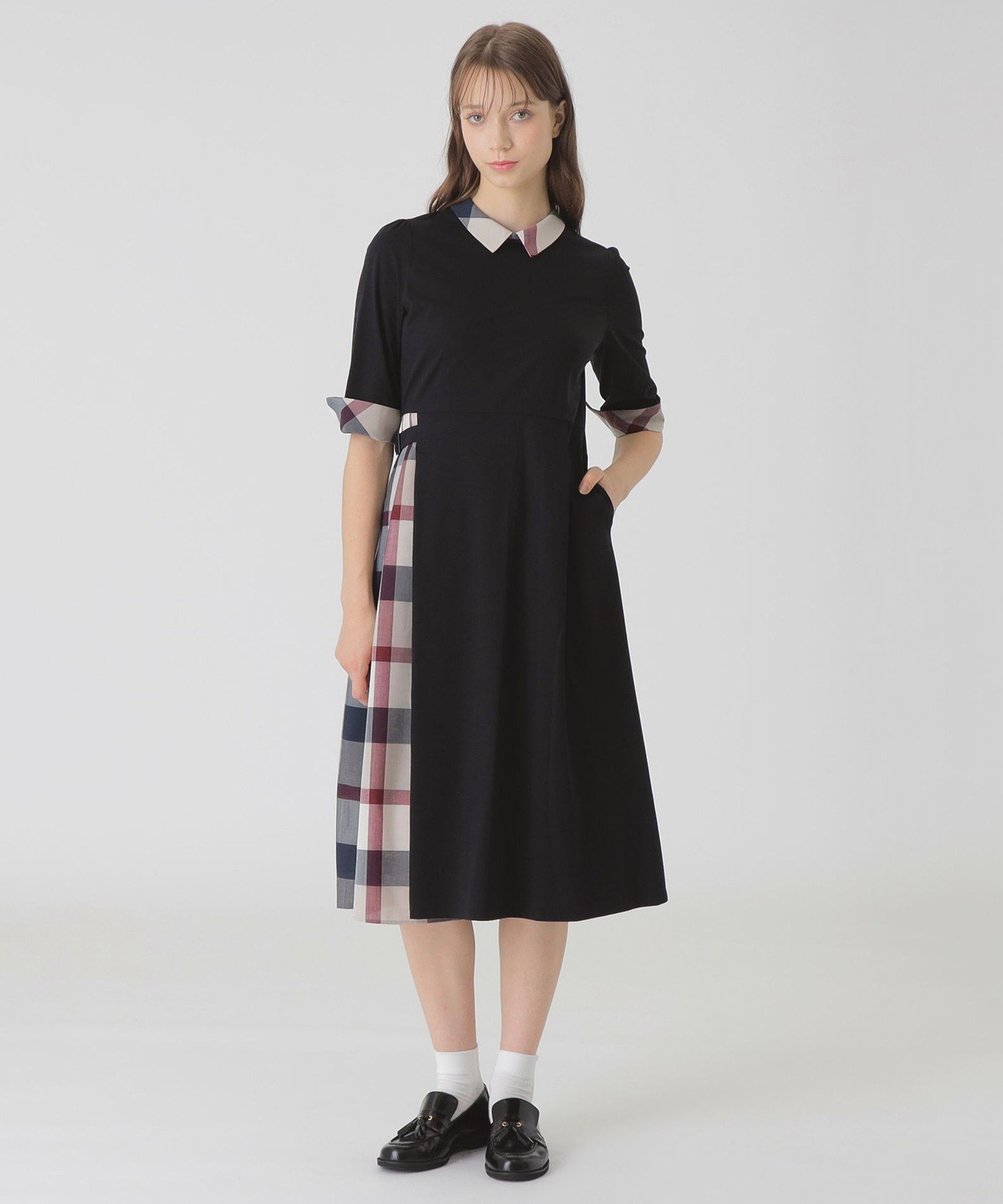 楽天市場】クレストブリッジチェックジャカードジャージードレス BLUE