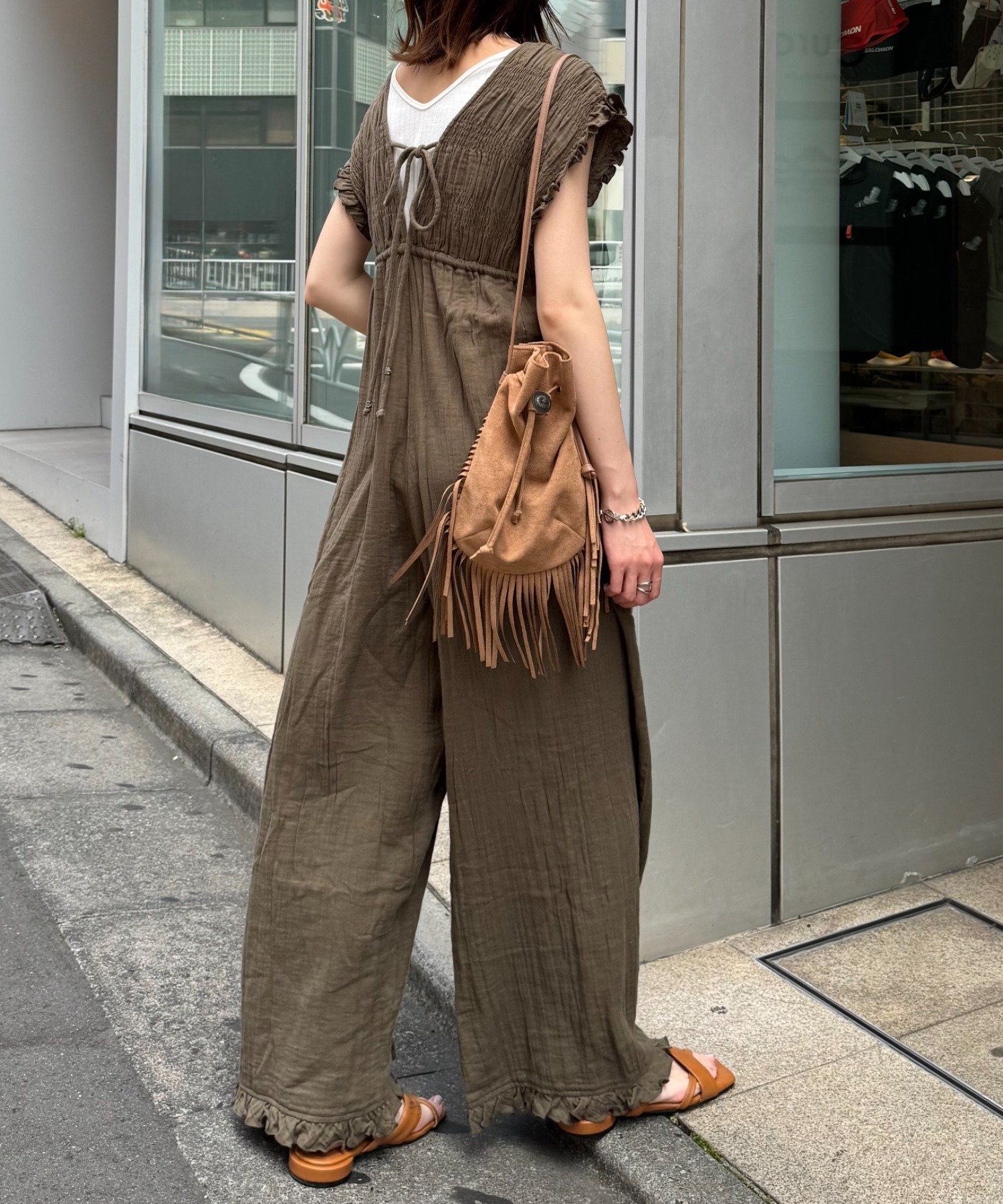 ☆新品☆ローリーズファーム　ヨウリュウシャーリングサロペット　L　ブラウン ヨウリュウシャーリングサロペット 289959（ワンピース