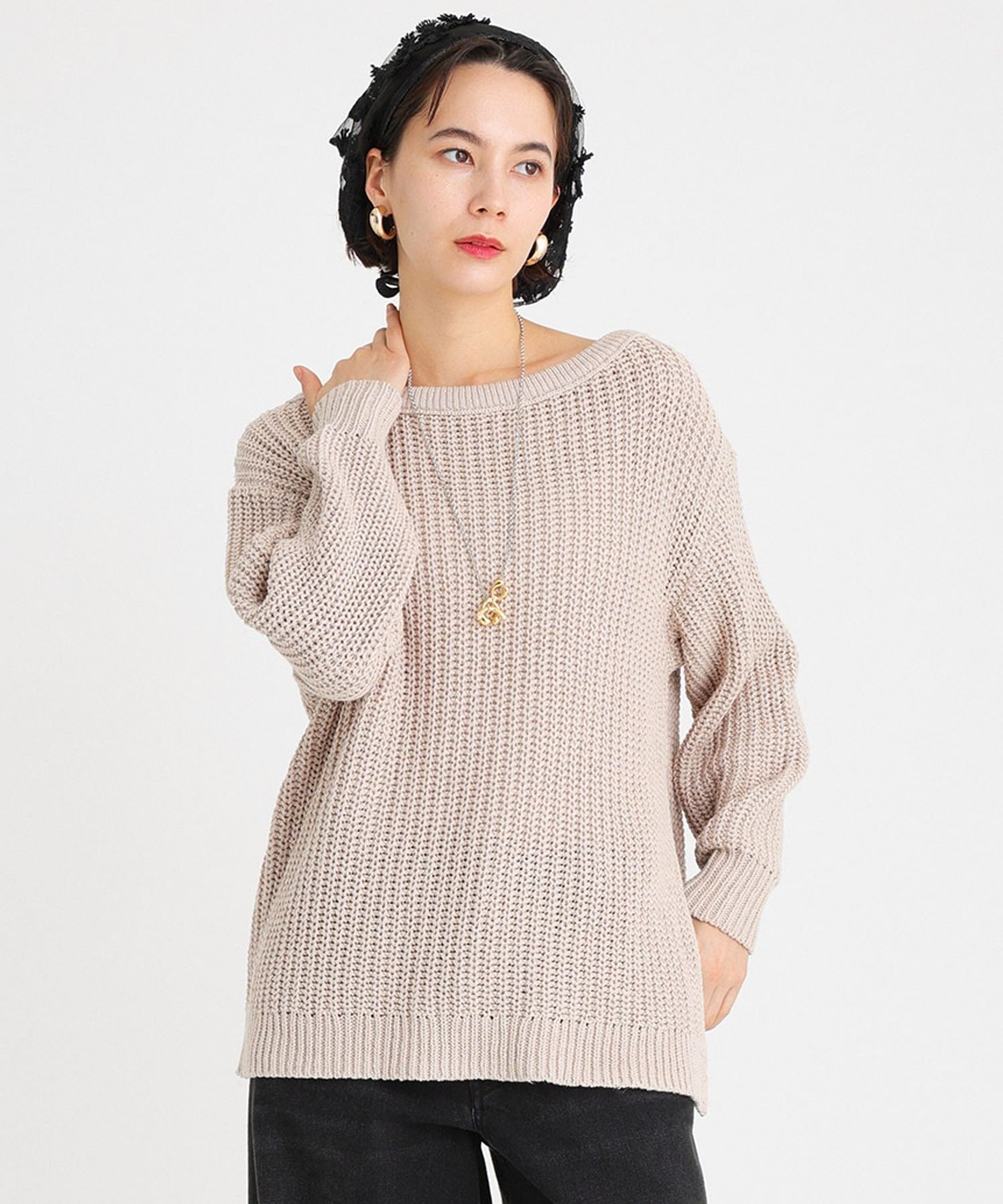 【SALE／50%OFF】BABYLONE ソフトコードヤーンプルオーバー バビロン トップス ニット ベージュ ホワイト ブルー【送料無料】画像