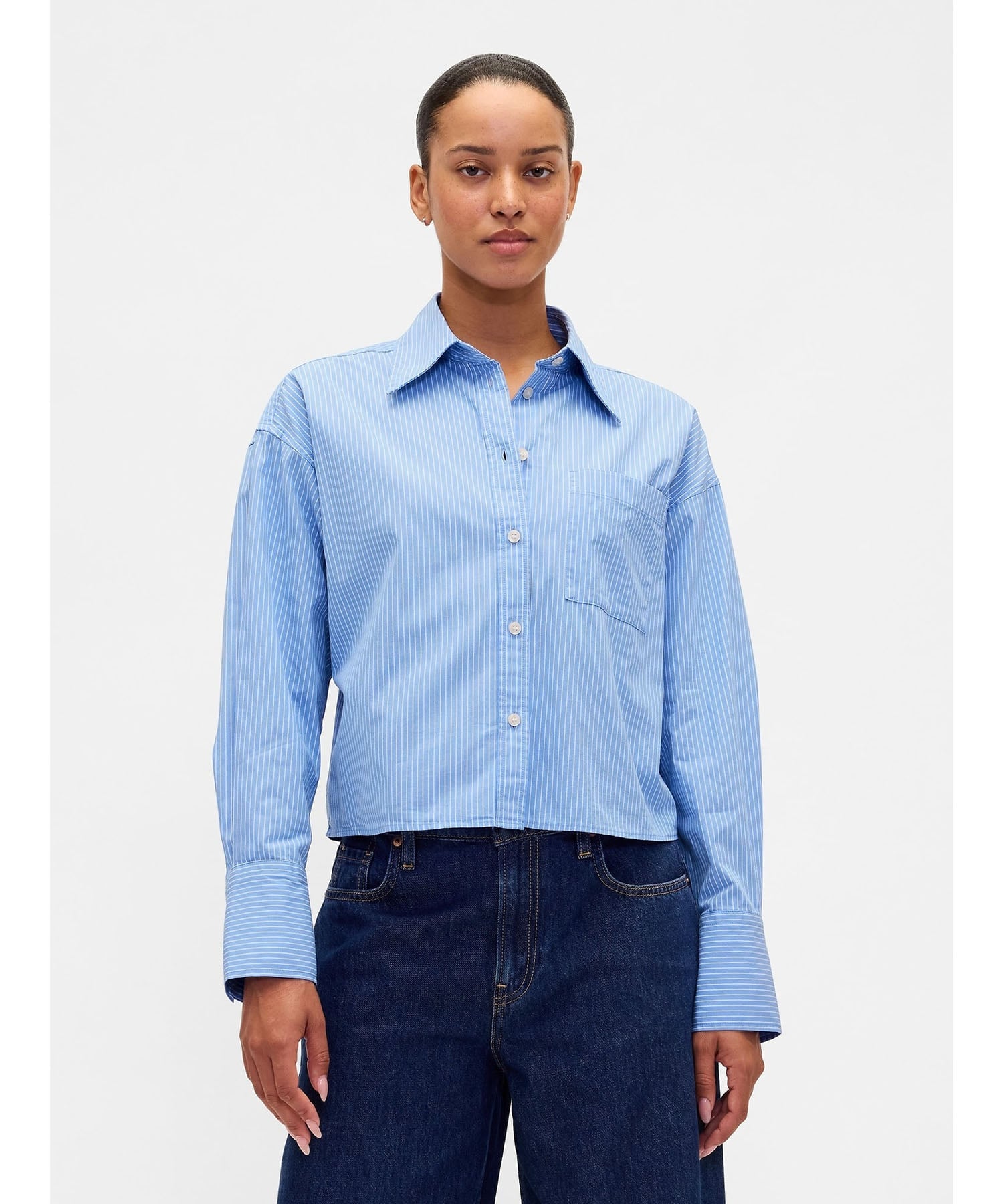 I'minアイムイン クロップドシャツブルー i'm in アイムイン クロップドシャツ Mブルー i'm in アイムイン