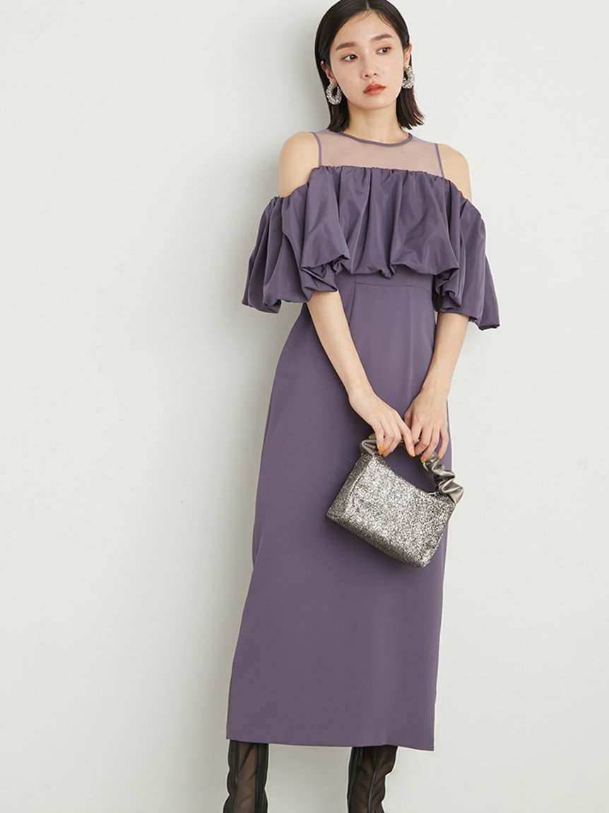 SALE／50%OFF】Lily Brown バルーンスリーブオフショルドレス リリー 