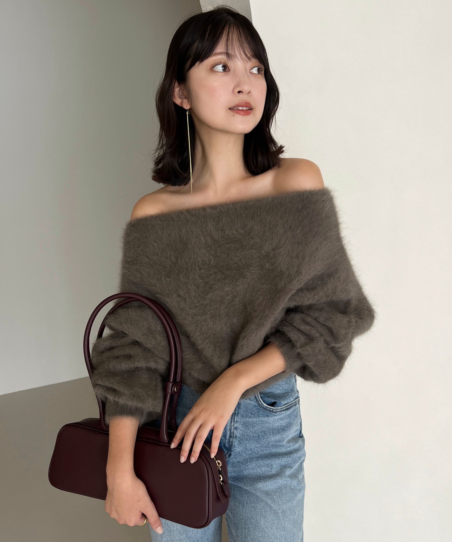 anuans ラクーンフォックスオフショルニットプルオーバー アニュアンス