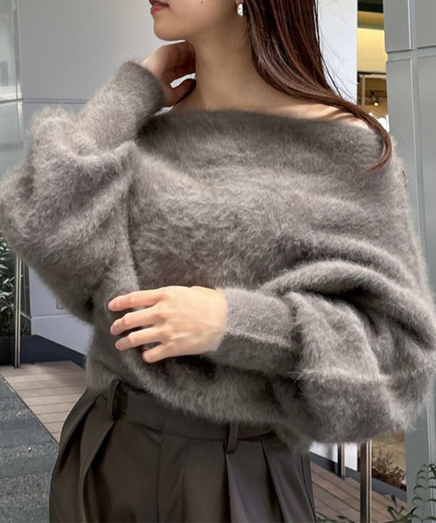 anuans ラクーンフォックスオフショルニットプルオーバー ア