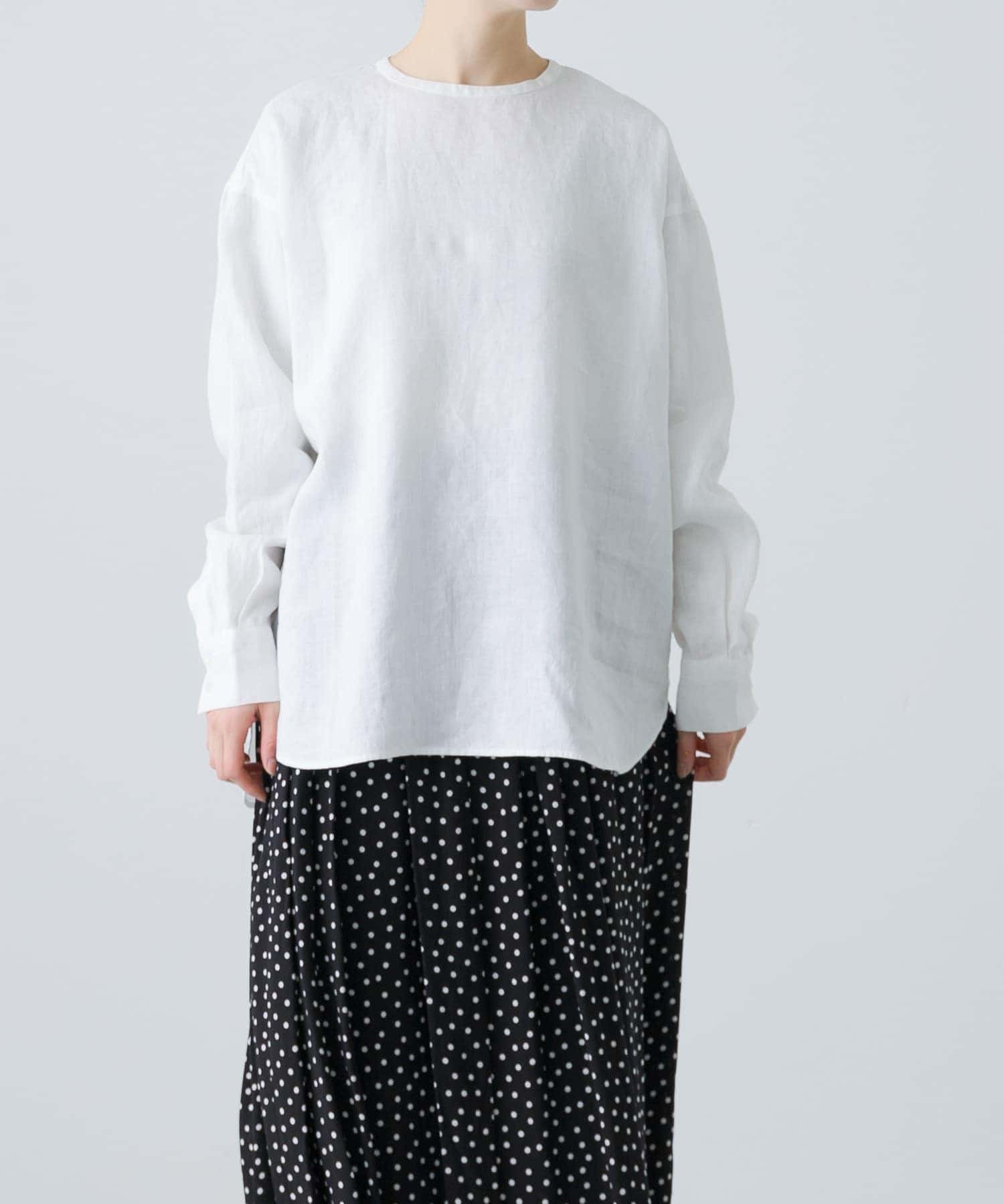 かぐれ リネンチュニックシャツ トップス シャツ・ブラウス ホワイト ピンク かぐれ リネンチュニックシャツ トップス シャツ・ブラウス