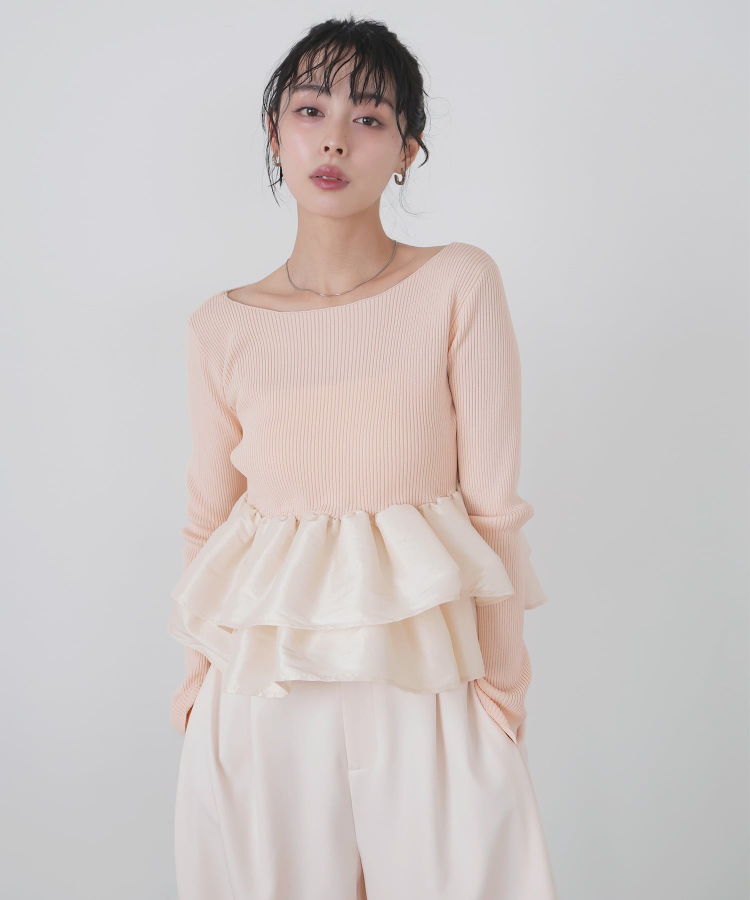 LIAN mayu シャイニーフリルニット ピンク LIAN 【mayu * LIAN】シャイニーフリルニット リアン トップス ニット