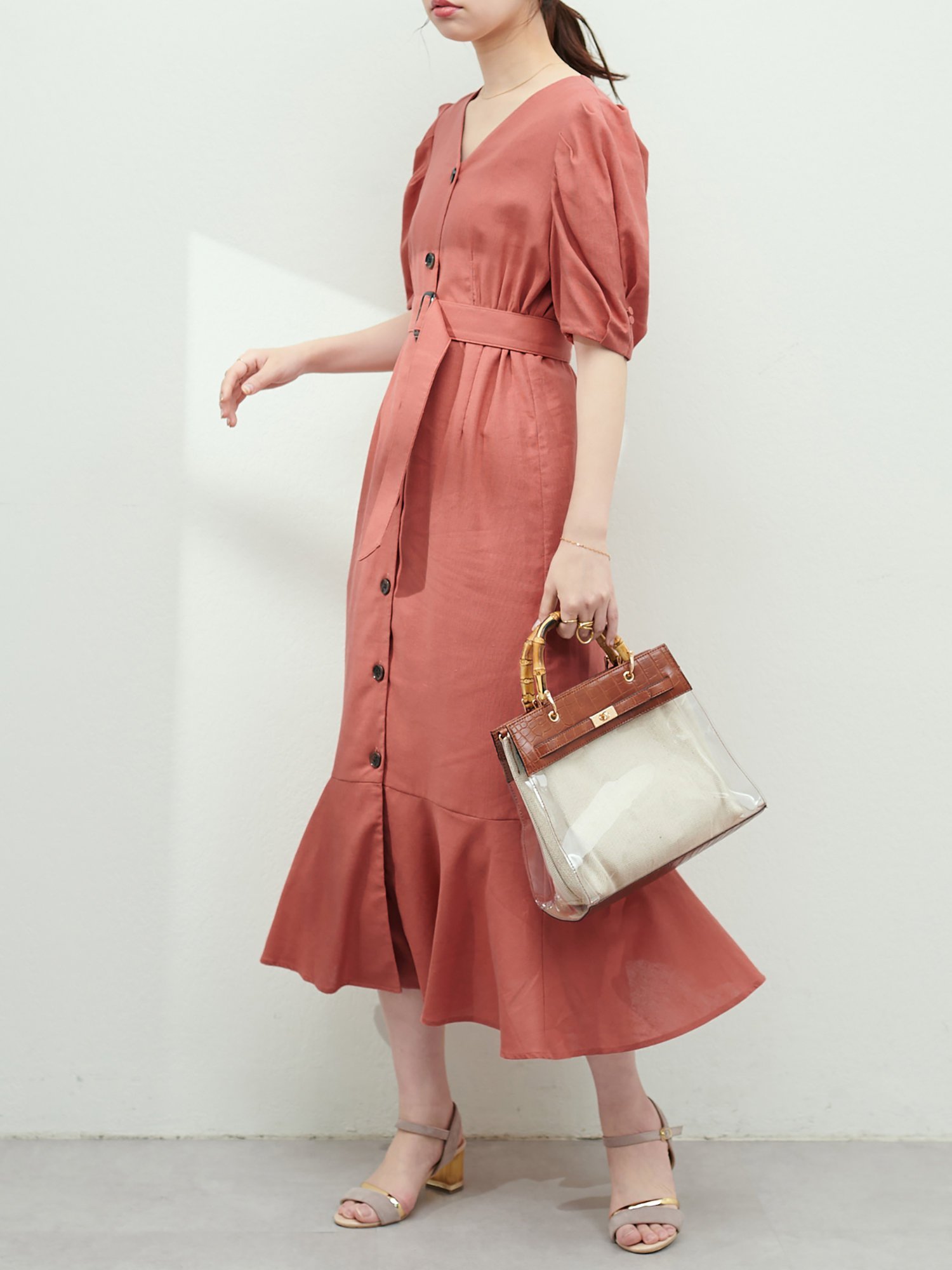 SALE／50%OFF】natural couture 【M/Lサイズ展開】ベルト付き綿