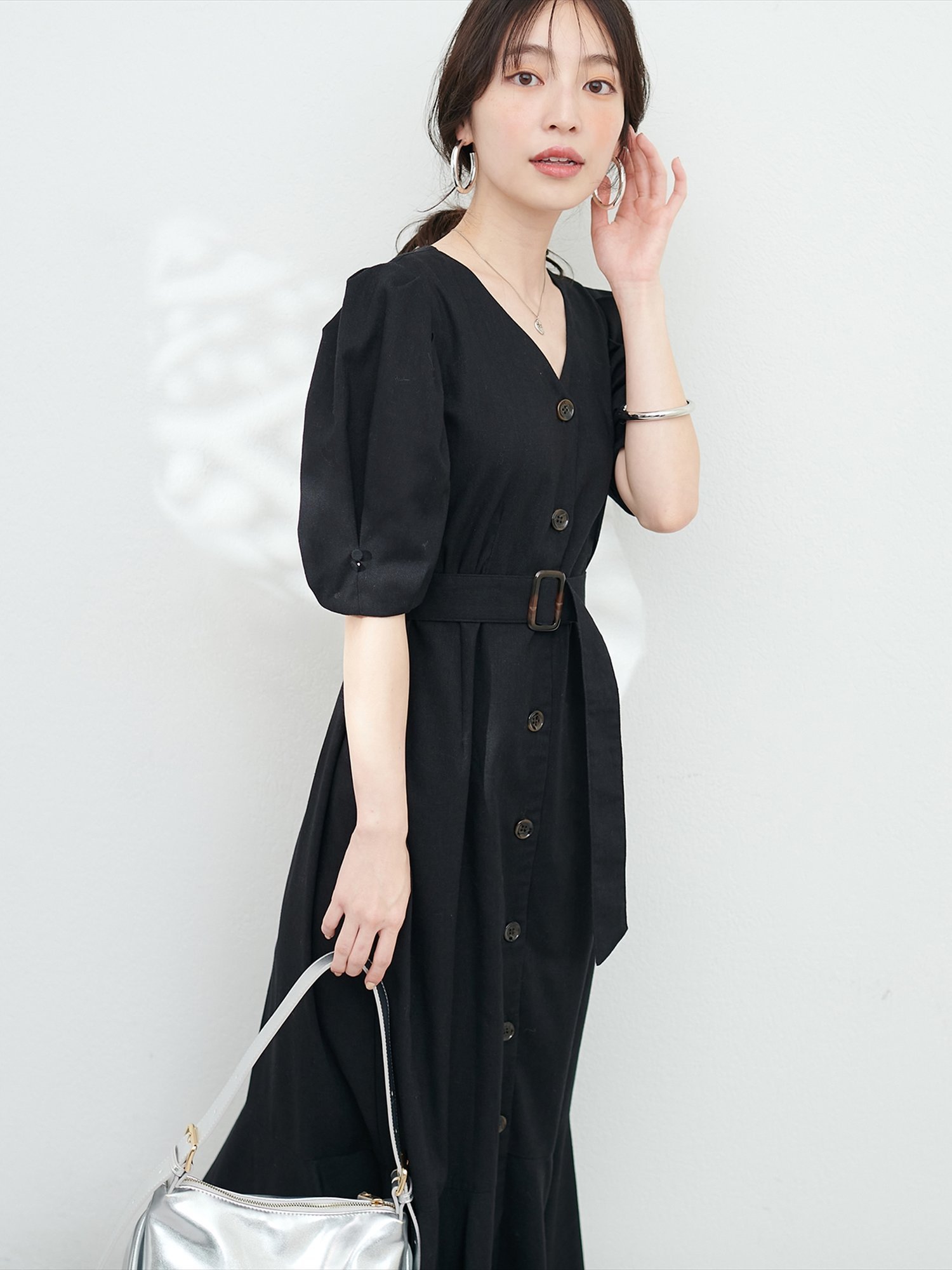 SALE／30%OFF】natural couture 【M/Lサイズ展開】ベルト付き綿麻