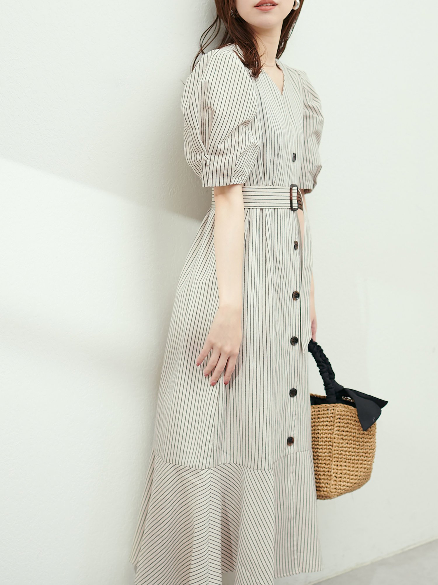 SALE／50%OFF】natural couture 【M/Lサイズ展開】ベルト付き綿
