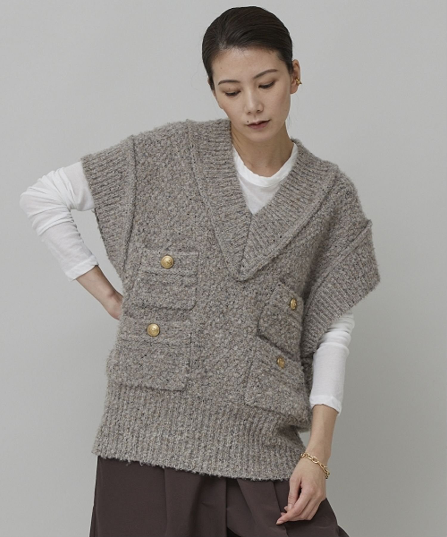 SALE／30%OFF】Curensology ツイーディヤーンニットベスト カレン 