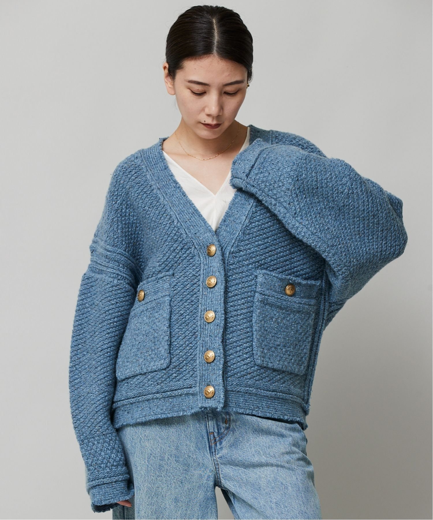 SALE／30%OFF】Curensology ツイーディヤーンニットカーディガン  