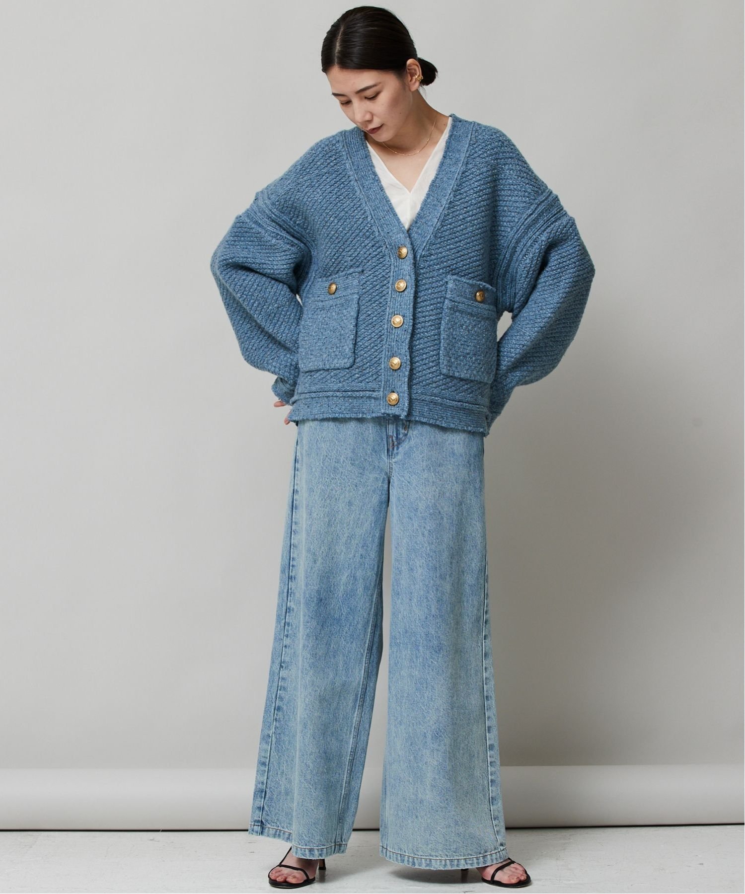 SALE／30%OFF】Curensology ツイーディヤーンニットカーディガン 